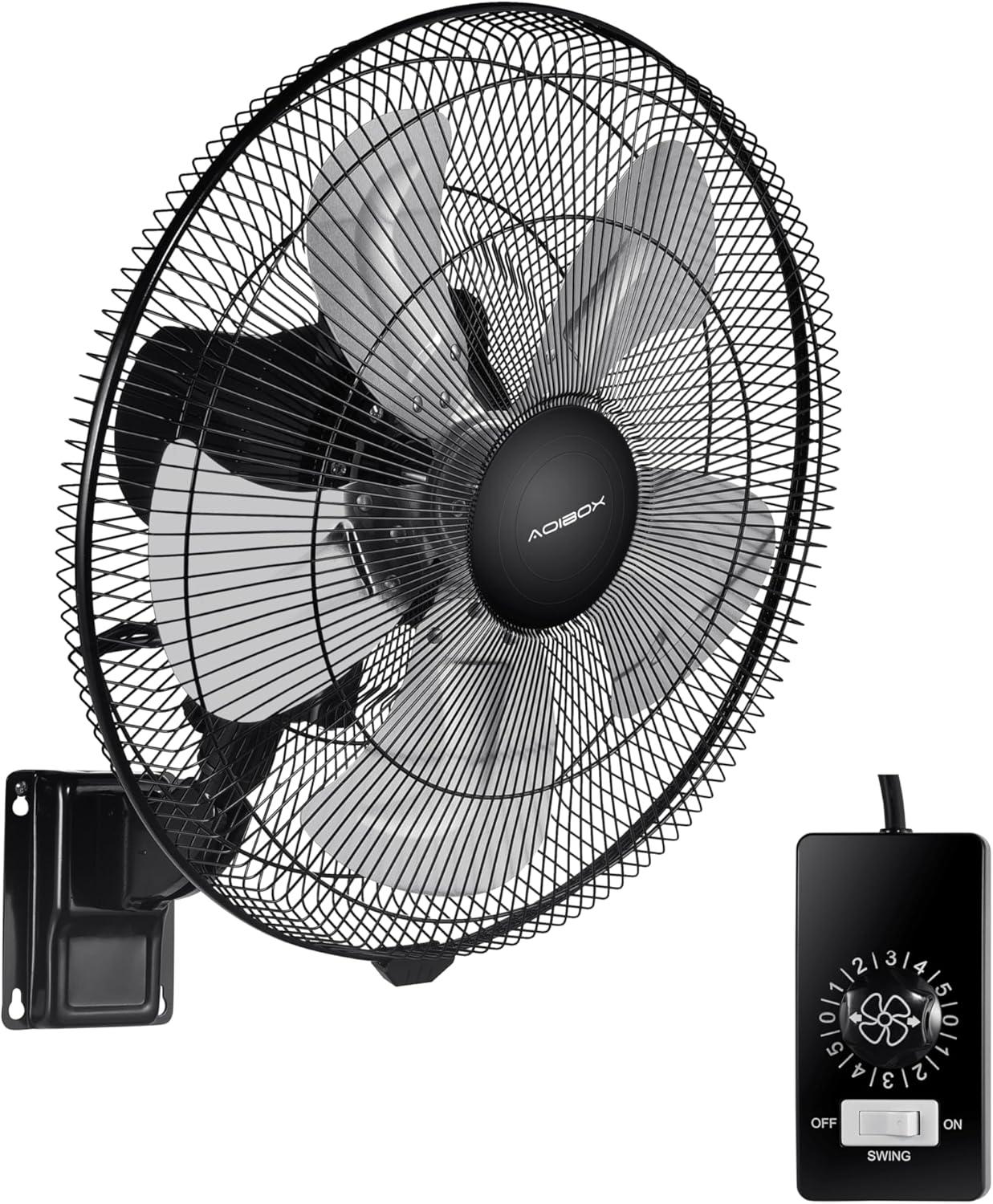 18-inch Black Metal Wall Mounted Fan with 5-Speed Settings