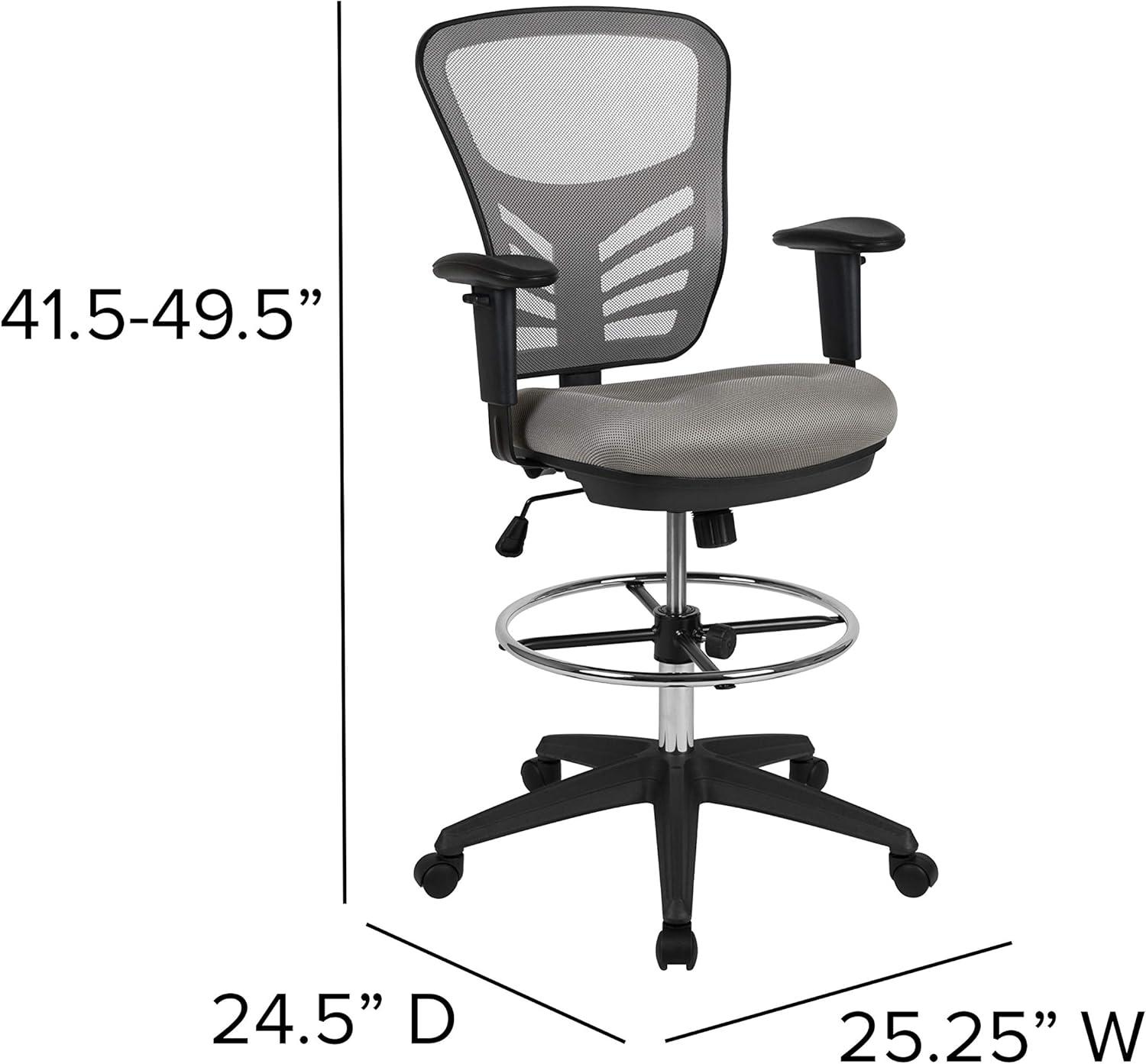 Flash Furniture Mid-Back Mesh Ergonomic Drafting Chair with Adjustable Chrome Foot Ring, Adjustable Arms