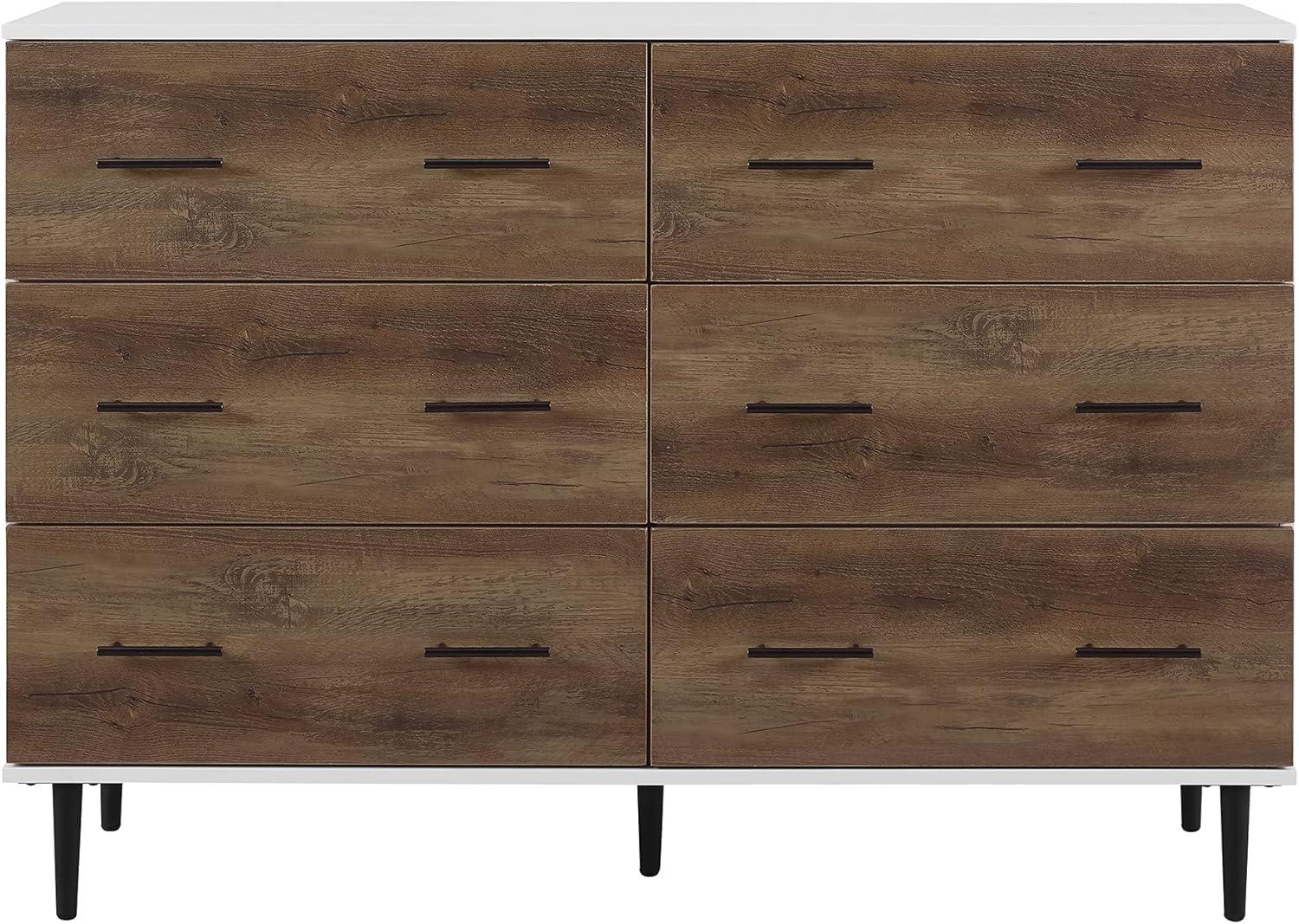 Walker Edison Mila Modern 6 Drawer Storage Buffet, 52 Inch, White and Rustic Oak