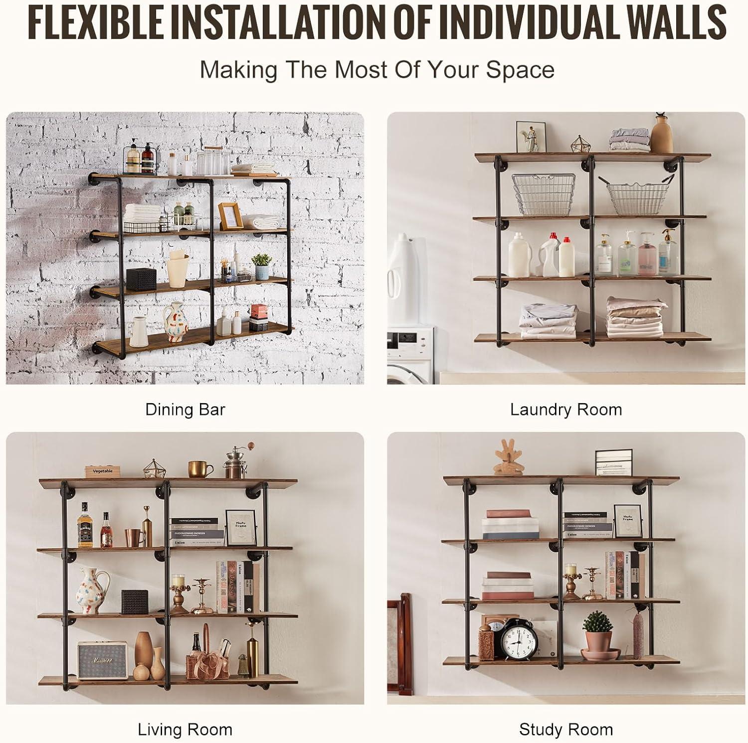 17 Stories Industrial Pipe Shelf 4 Tier 3PCS 11.8in W Wall-Mount Planks NOT Included