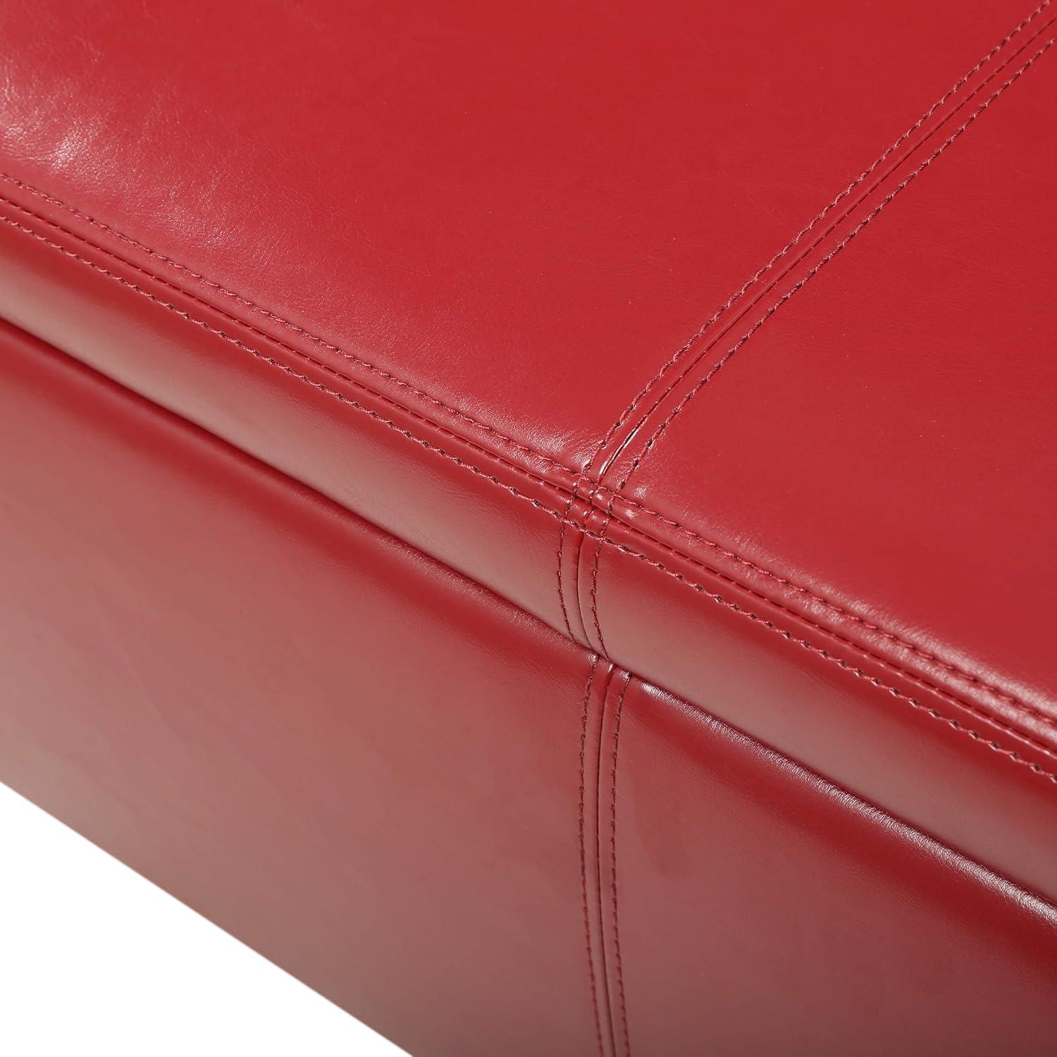 Christopher Knight Home Lucinda Faux Leather Storage Ottoman Bench Red : Upholstered Rectangular Seat, Wood Frame