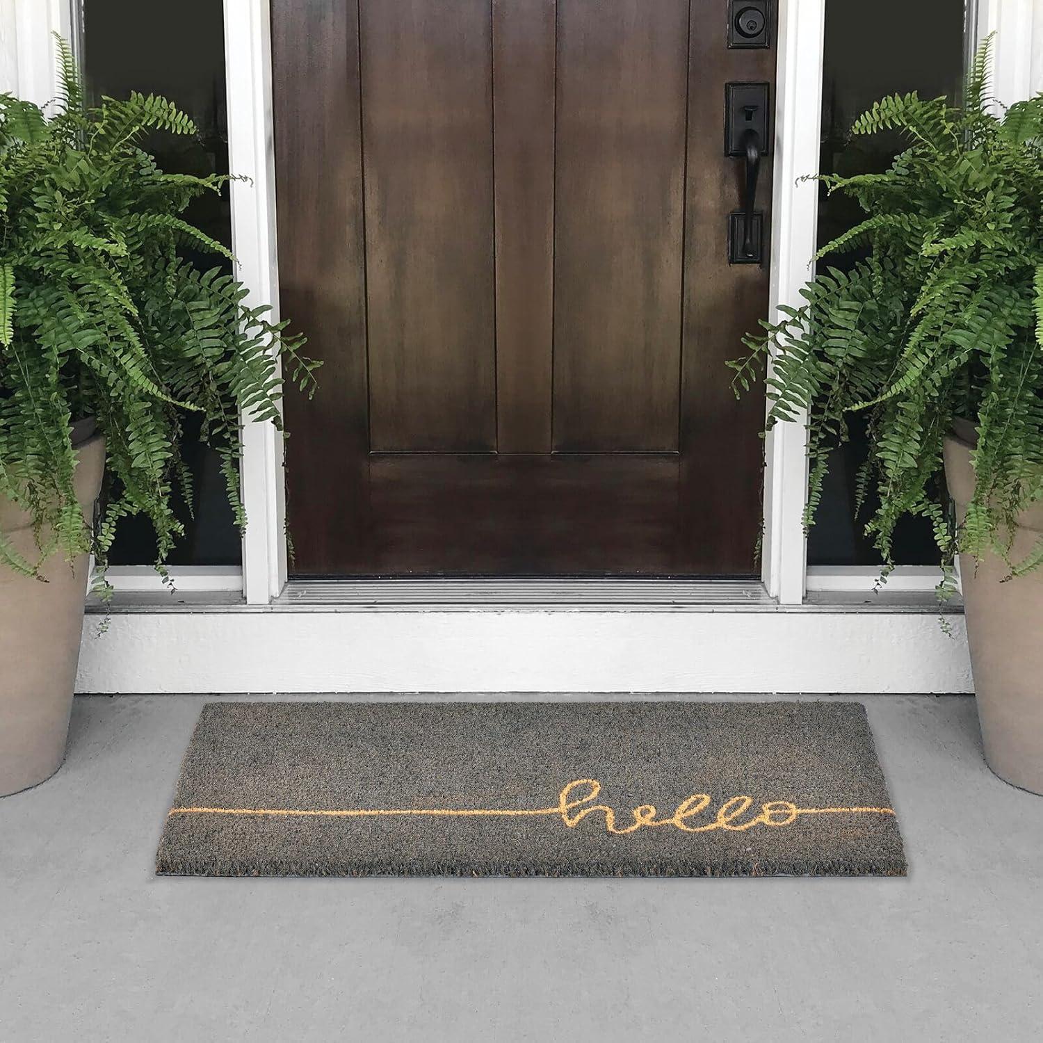 mDesign Welcome Doormat with Natural Fibers Script Hello - Gray/Natural