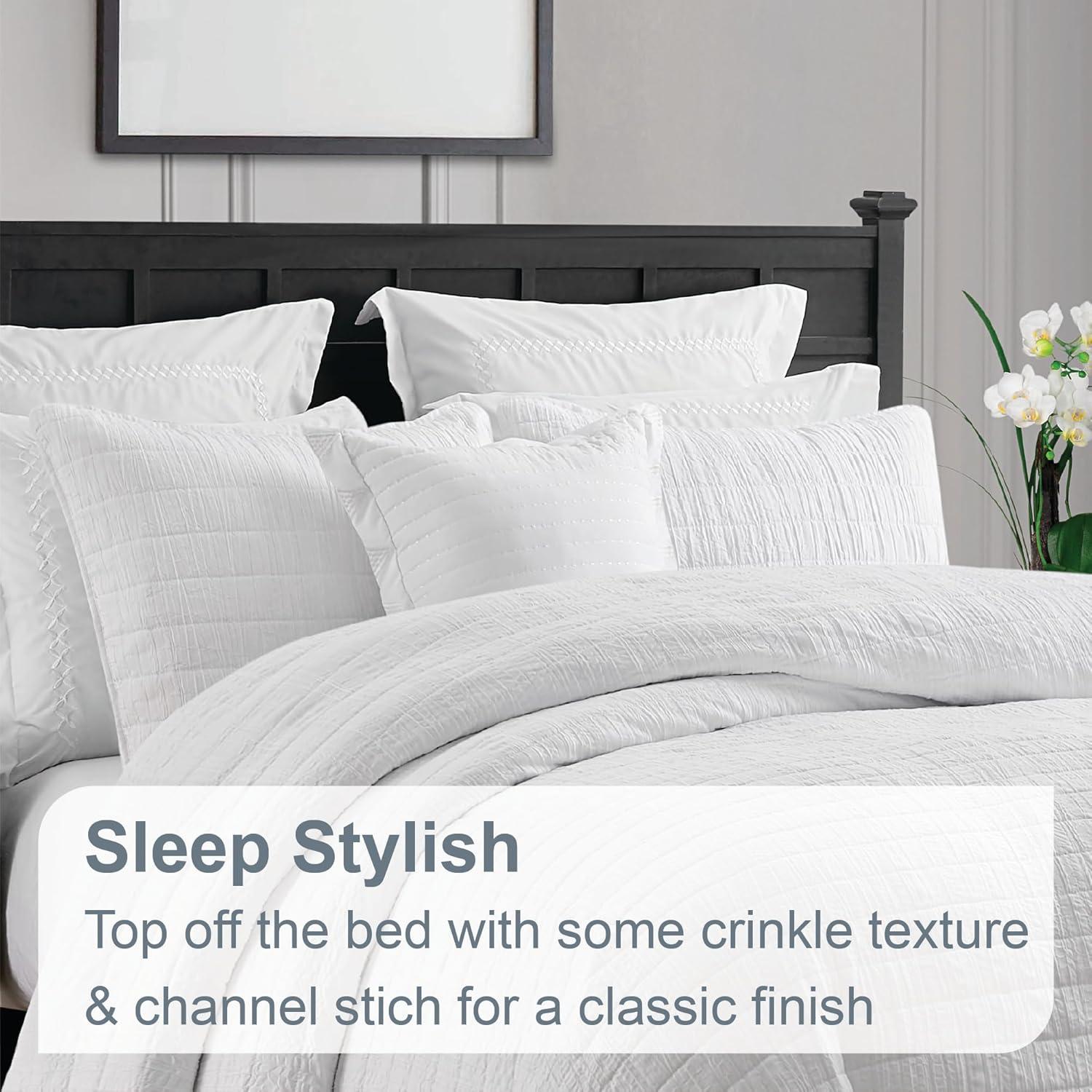 Swift Home Ultra Soft Crinkle Washed Microfiber 3-Piece Quilt Set