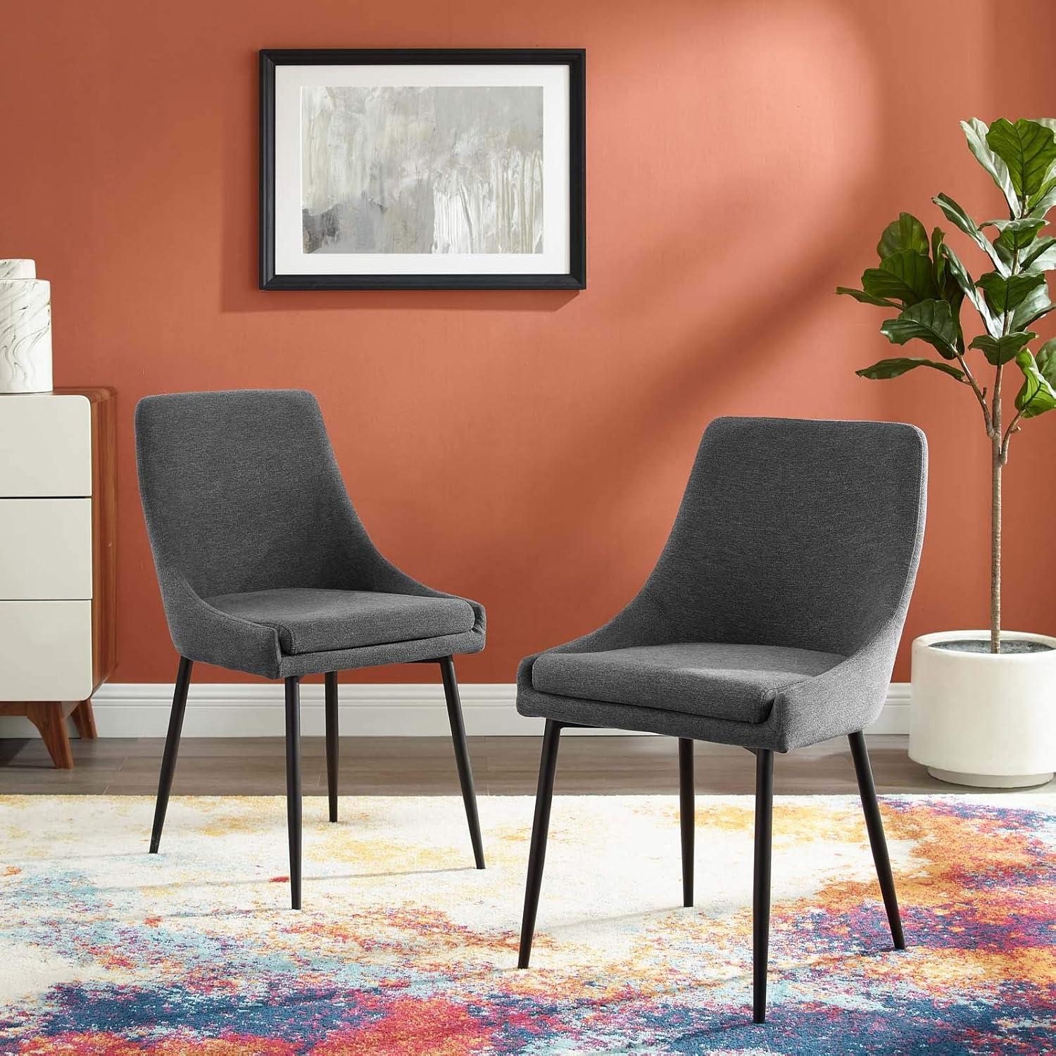 Modway Viscount Upholstered Fabric Dining Chairs - Set of 2, Black Charcoal