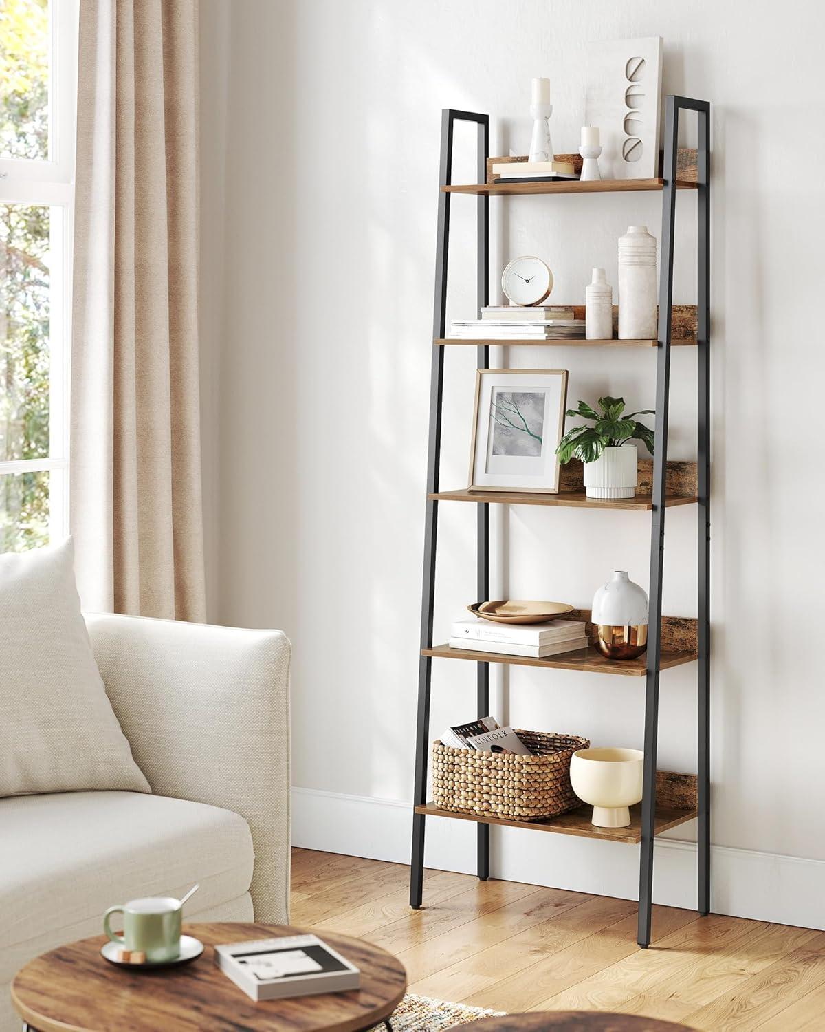 Camel Brown and Black 4-Tier Adjustable Ladder Bookshelf