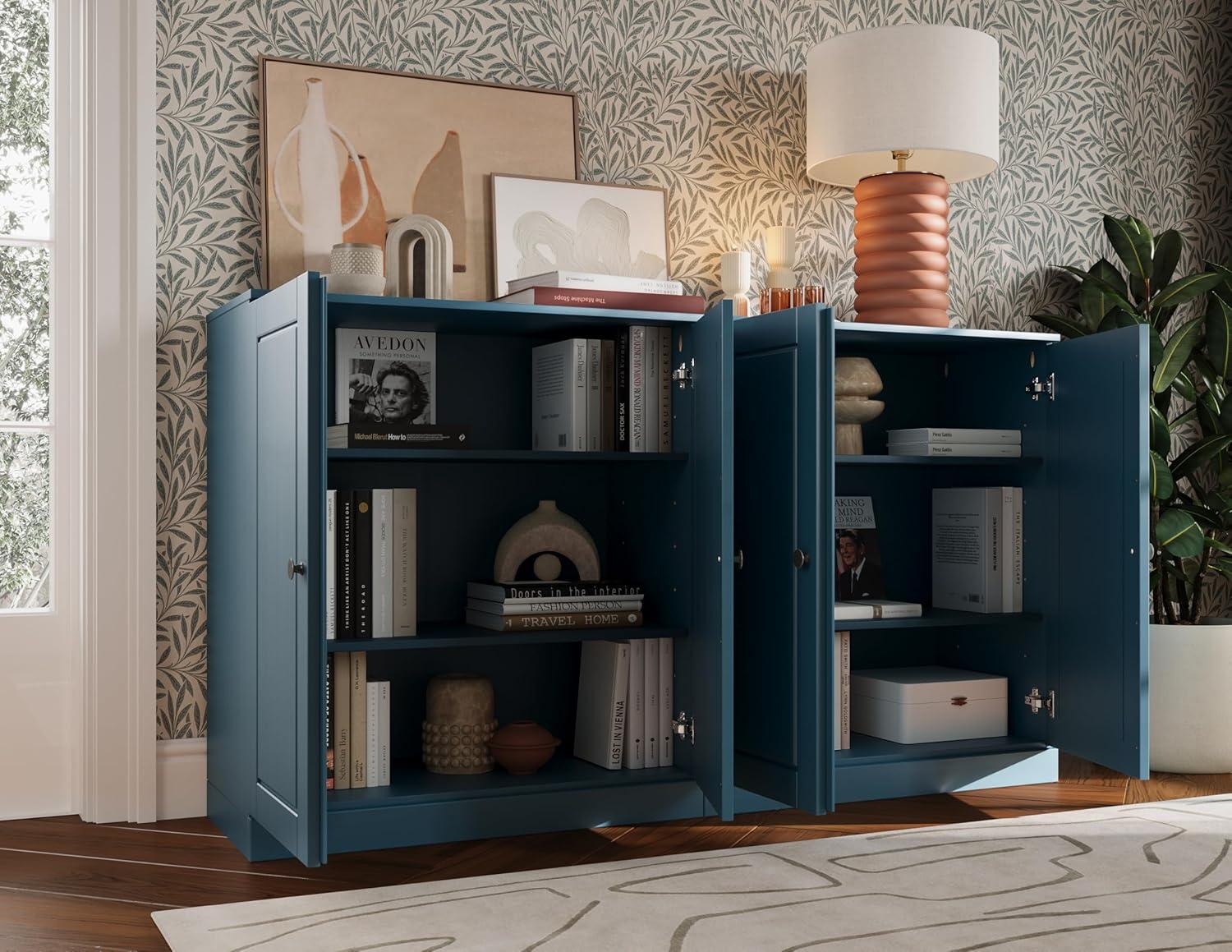 Teal Blue Solid Wood 64" Sideboard with Raised Panel Doors