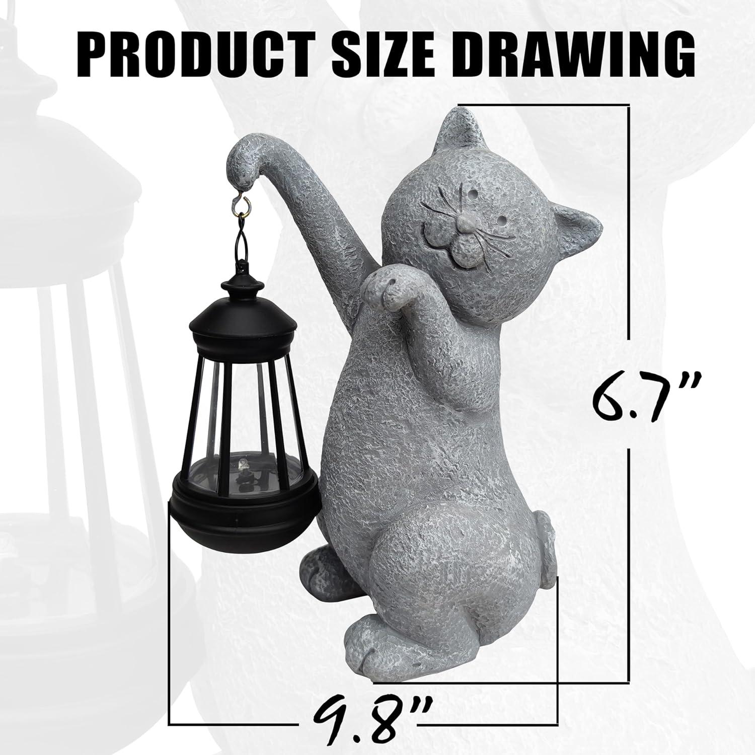 Cat Solar Garden Statues,Resin Cat Figurine Decorations with Solar Lights Lantern, Outdoor，Statue Decor Art for Lawn,Yard,Unique Housewarming Gift for Garden Home