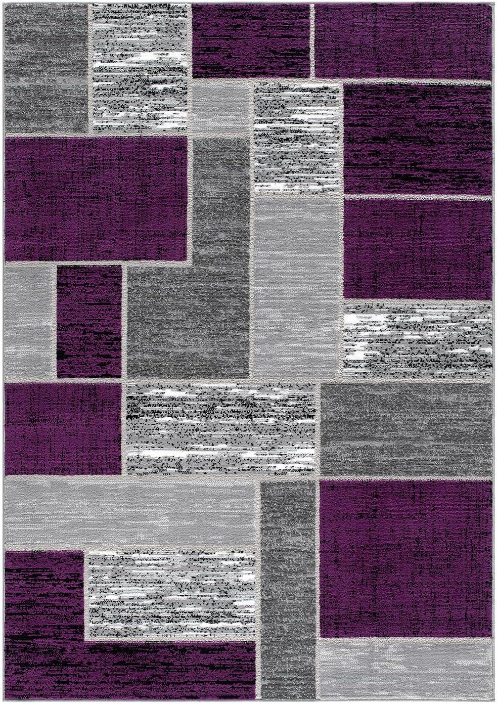 Alfombra Rectangular Geométrica Púrpura Verena de 5' x 7' para Entrada, Sala de Estar, Comedor, etc.