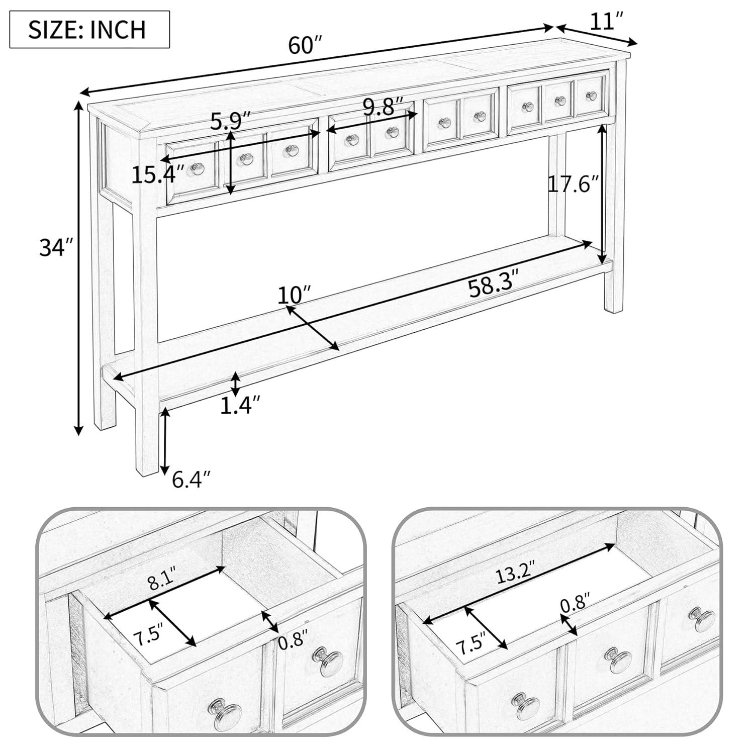 Merax Long Entryway Console Table with 4 Storage Drawers, 60" Solid Wood Sofa Table with Bottom Shelf, for Living Room Hallway, Espresso