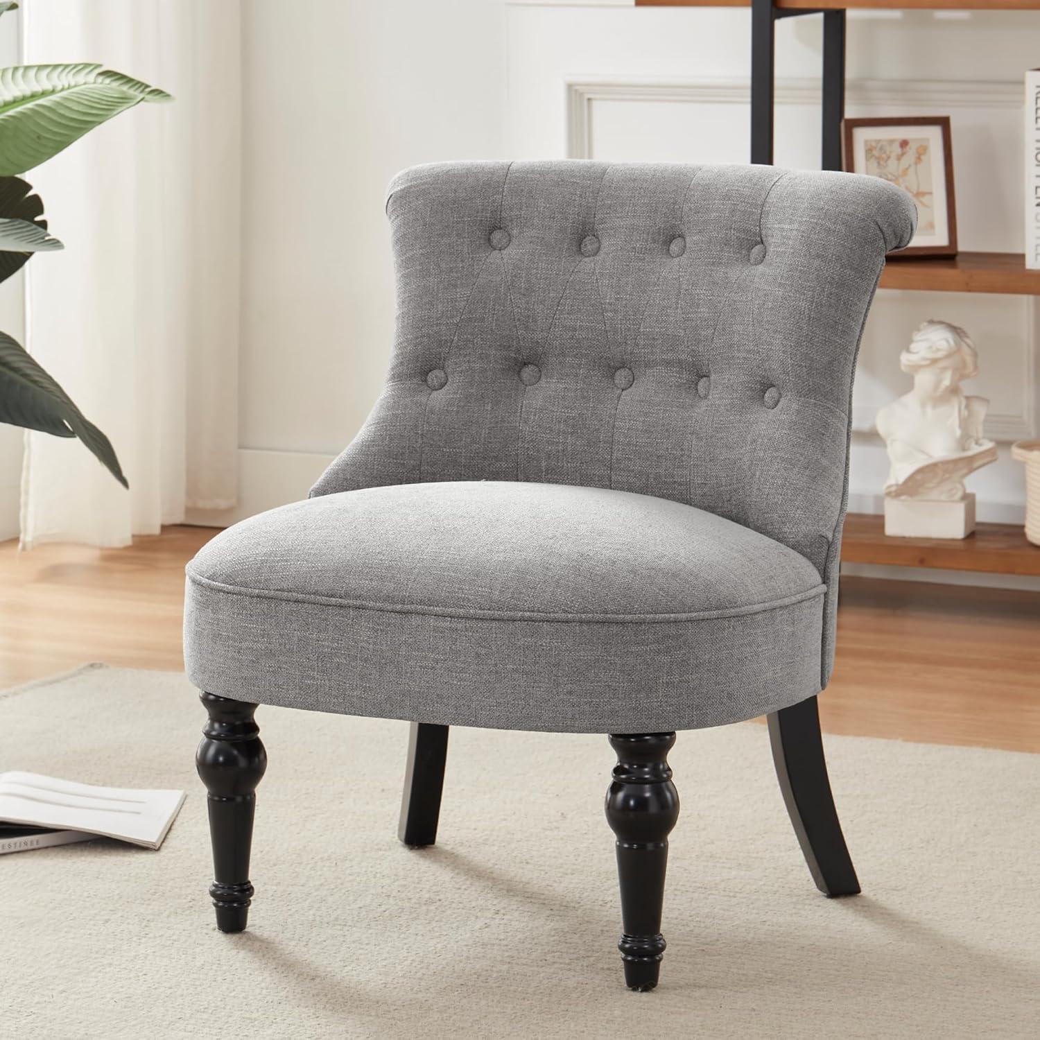 Gray Tufted Armless Accent Chair with Wood Legs