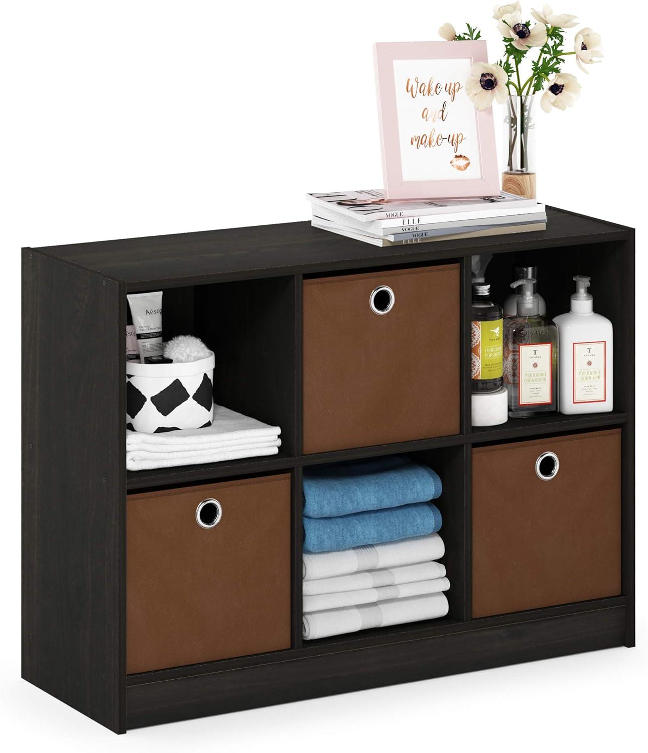 Furinno 3-Cube Bookcase Organizer Storage Book Shelf with 3 Pull-out Bin Drawer