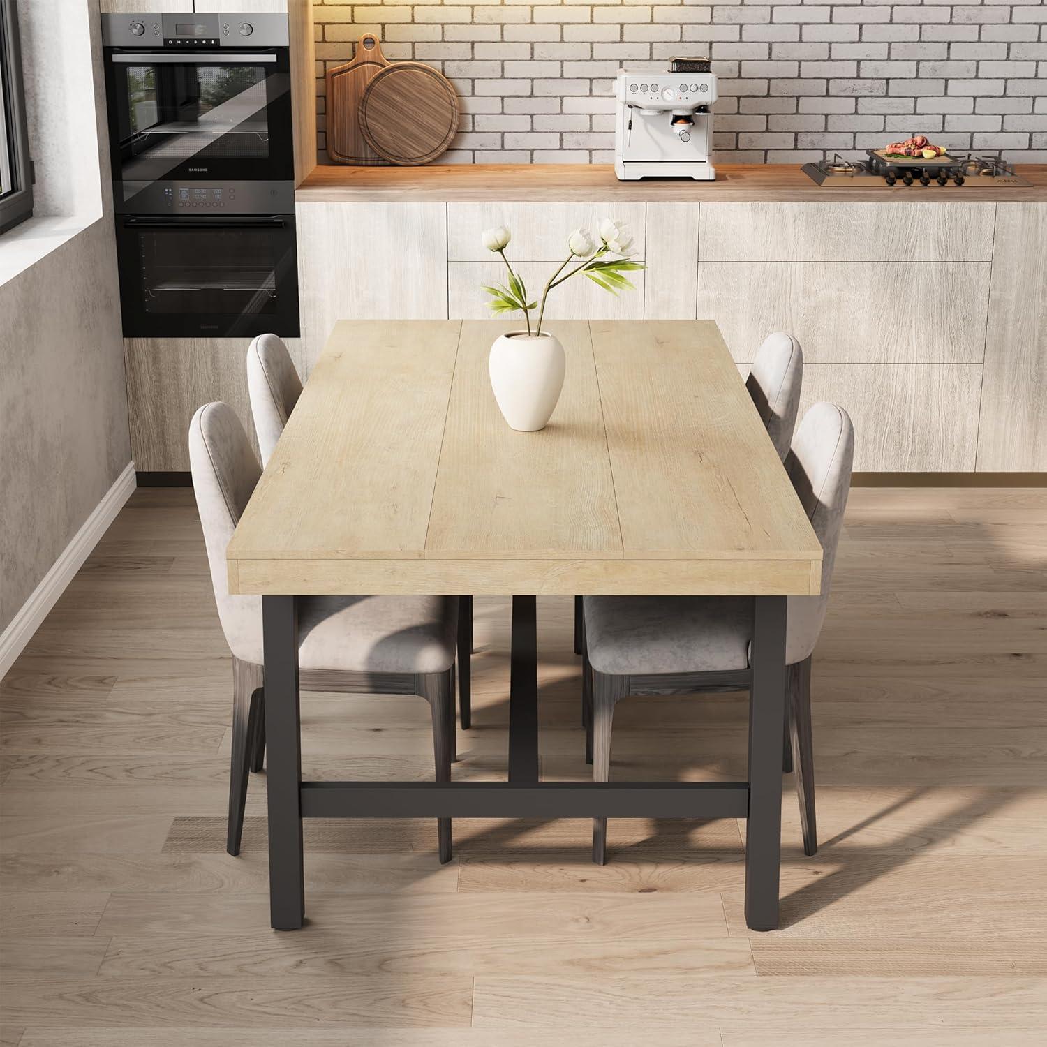 Industrial Dining Table for 6~8 People, 78.7" Long Rectangle Dining Tables, Wooden Kitchen Table