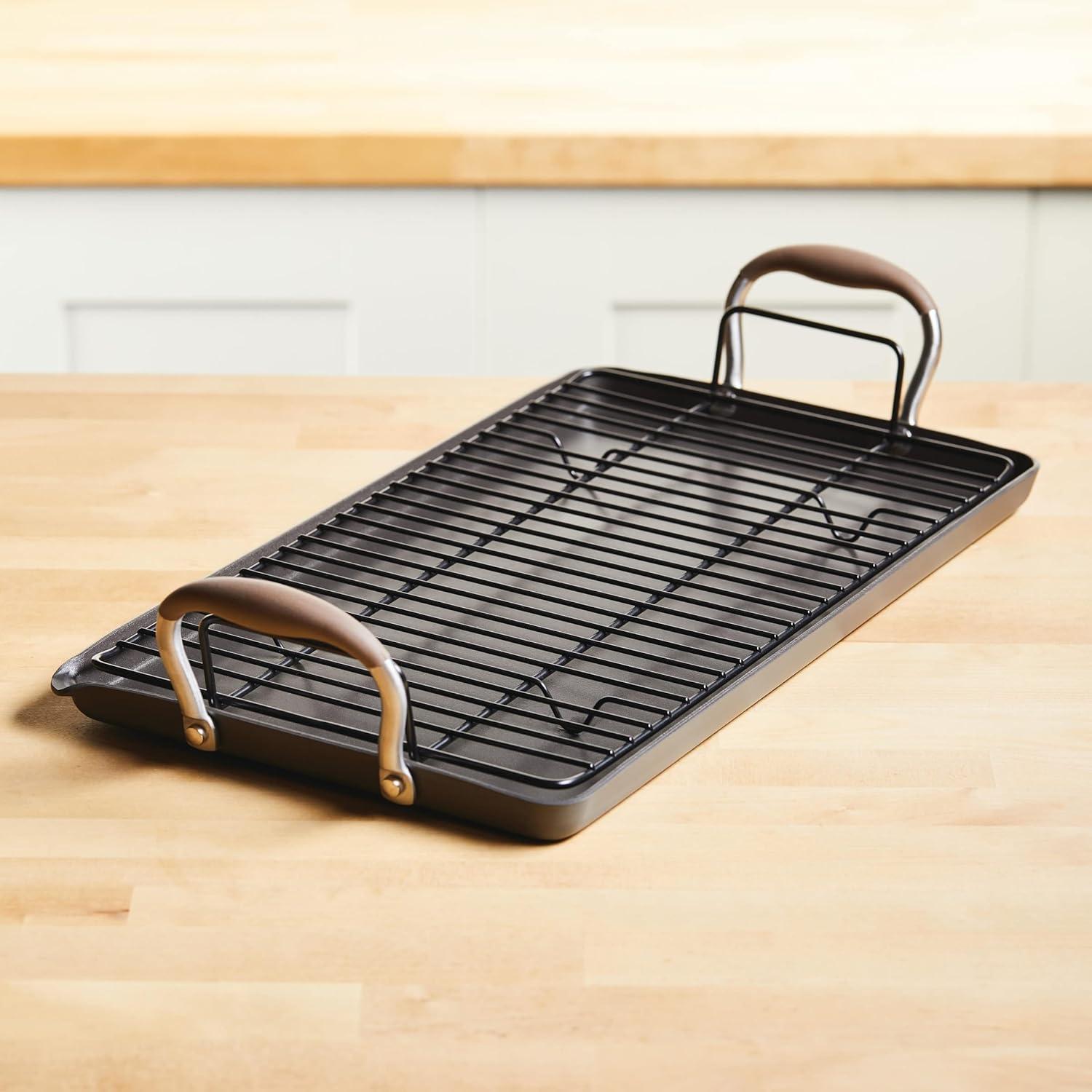 Anolon Advanced Home 10"x18" Double Burner Griddle Bronze: Nonstick, Hard Anodized, Oven-Safe, Silicone Handle