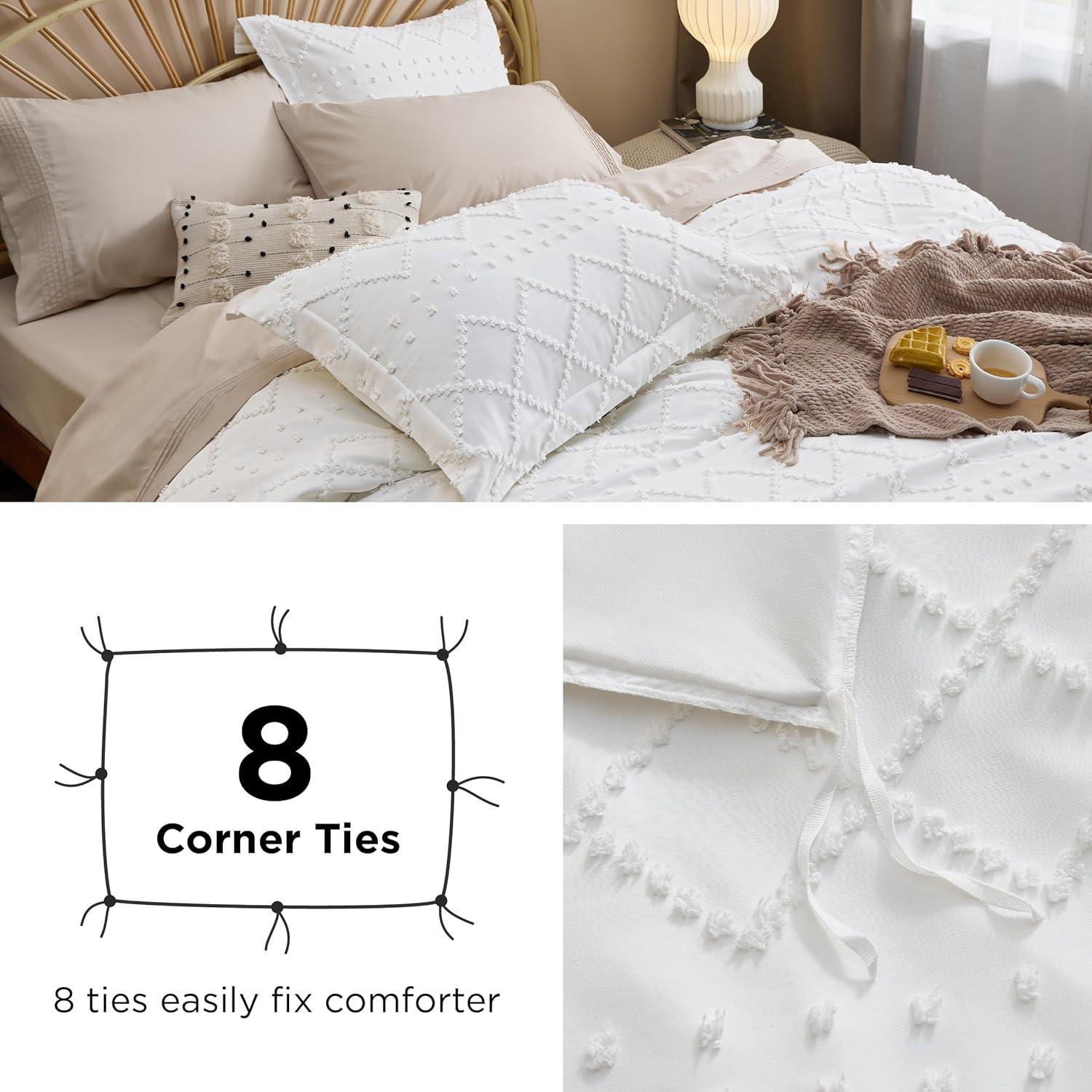 Bedsure Boho Duvet Cover King Size - Boho Bedding, Tufted King Duvet Cover for All Seasons, 3 Pieces Embroidery Shabby Chic Home Bedding,Comforter Not Included (Grey, 104" x 90")