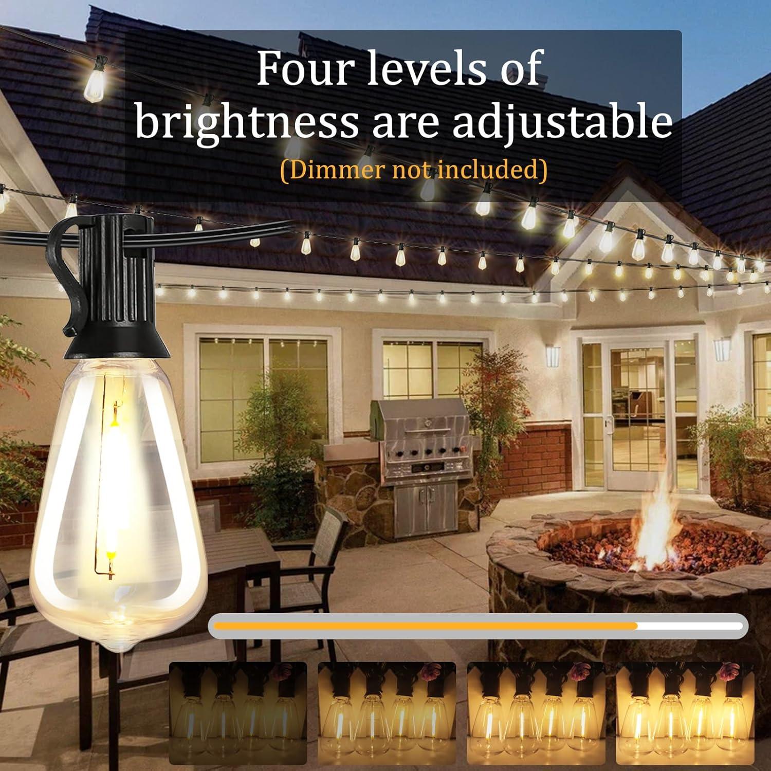 50FT Warm White LED Outdoor String Lights with Shatterproof Edison Bulbs