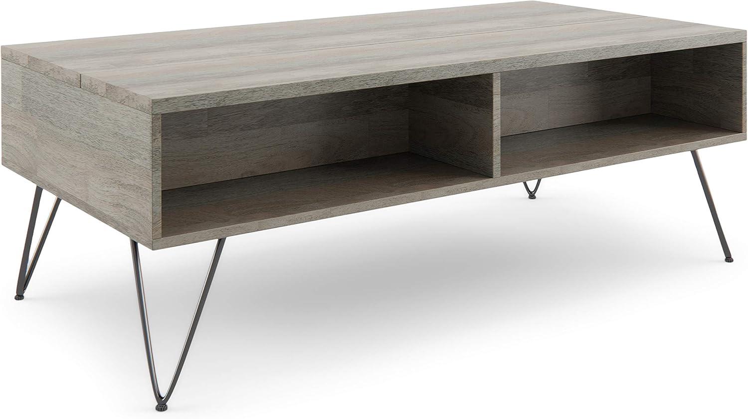 Hunter 48"W Solid Wood Industrial Lift Top Coffee Table with Hidden Storage and Metal Hairpin Legs