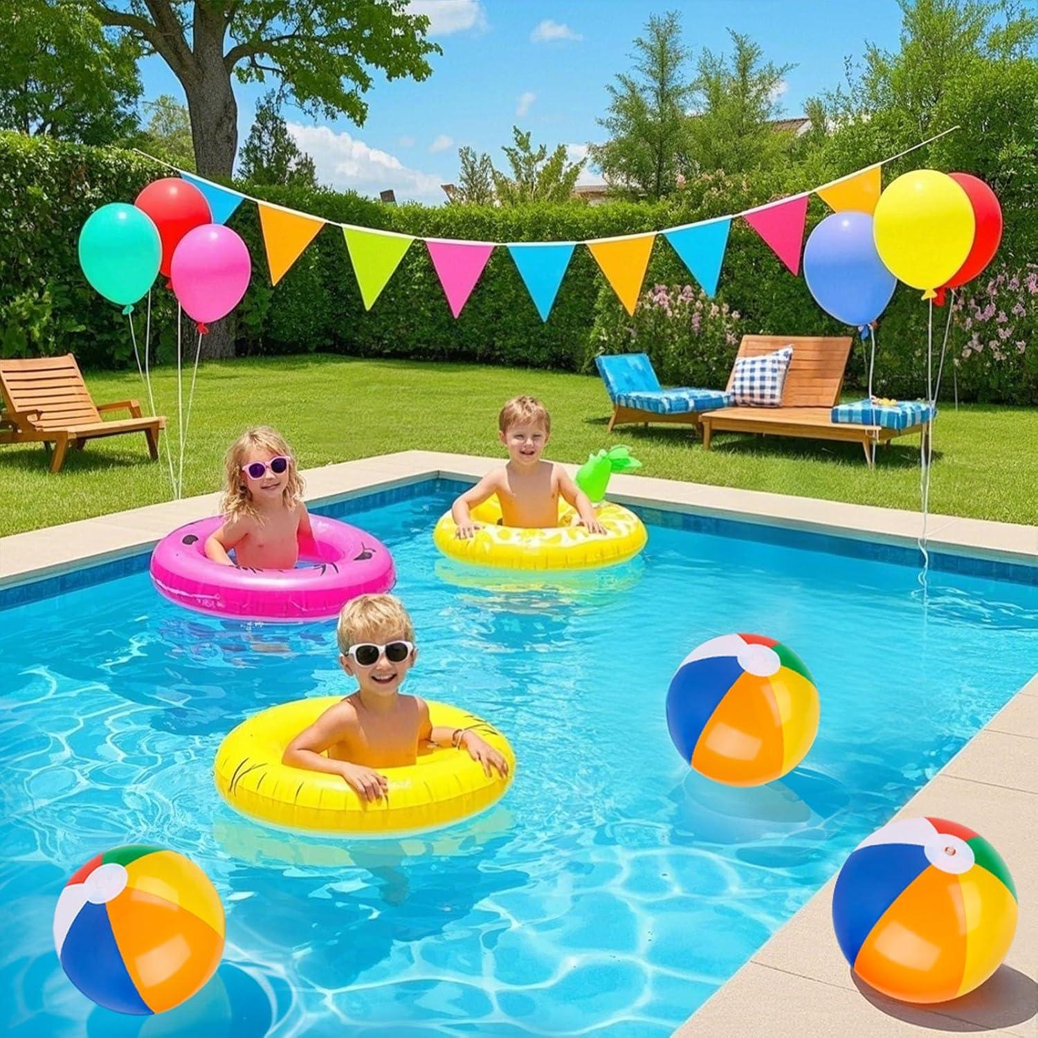 12" Mini Beach Balls Bulk (12 Pack) Summer Party Favors for Kids, Pool Toys