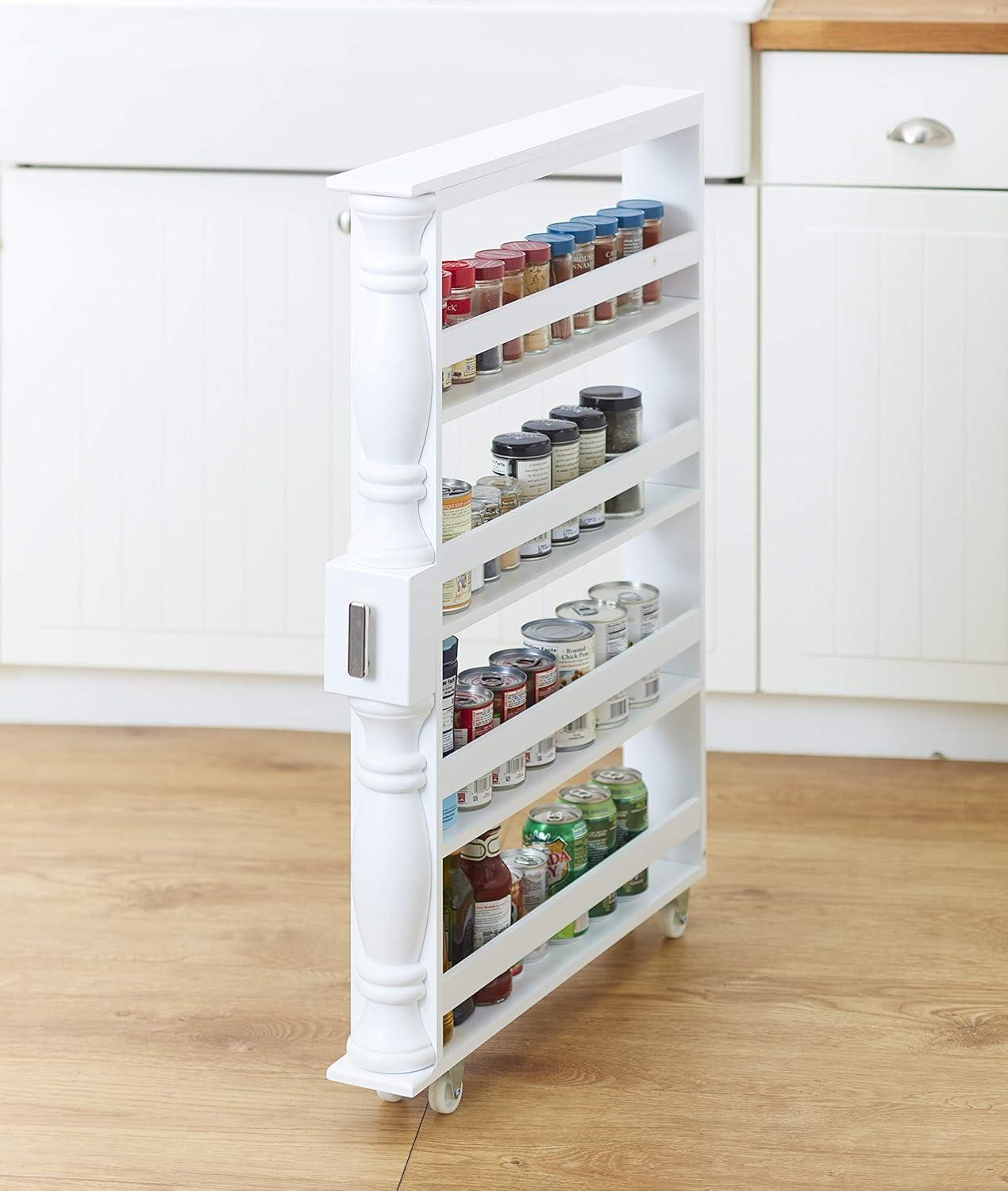 The Lakeside Collection Slim Rolling Can and Spice Racks - White