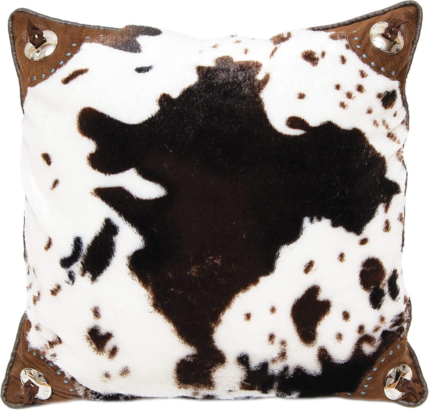 18" Square Faux Cowhide Throw Pillow with Faux Leather Corners