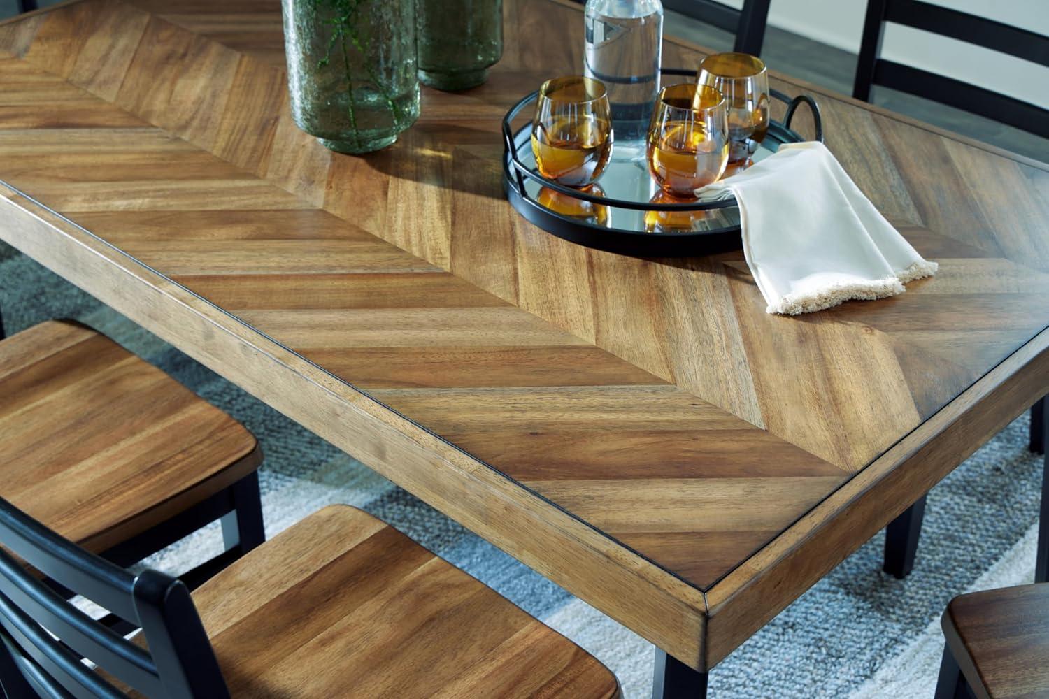 Transitional Black and Brown Rectangular Dining Table with 6 Chairs