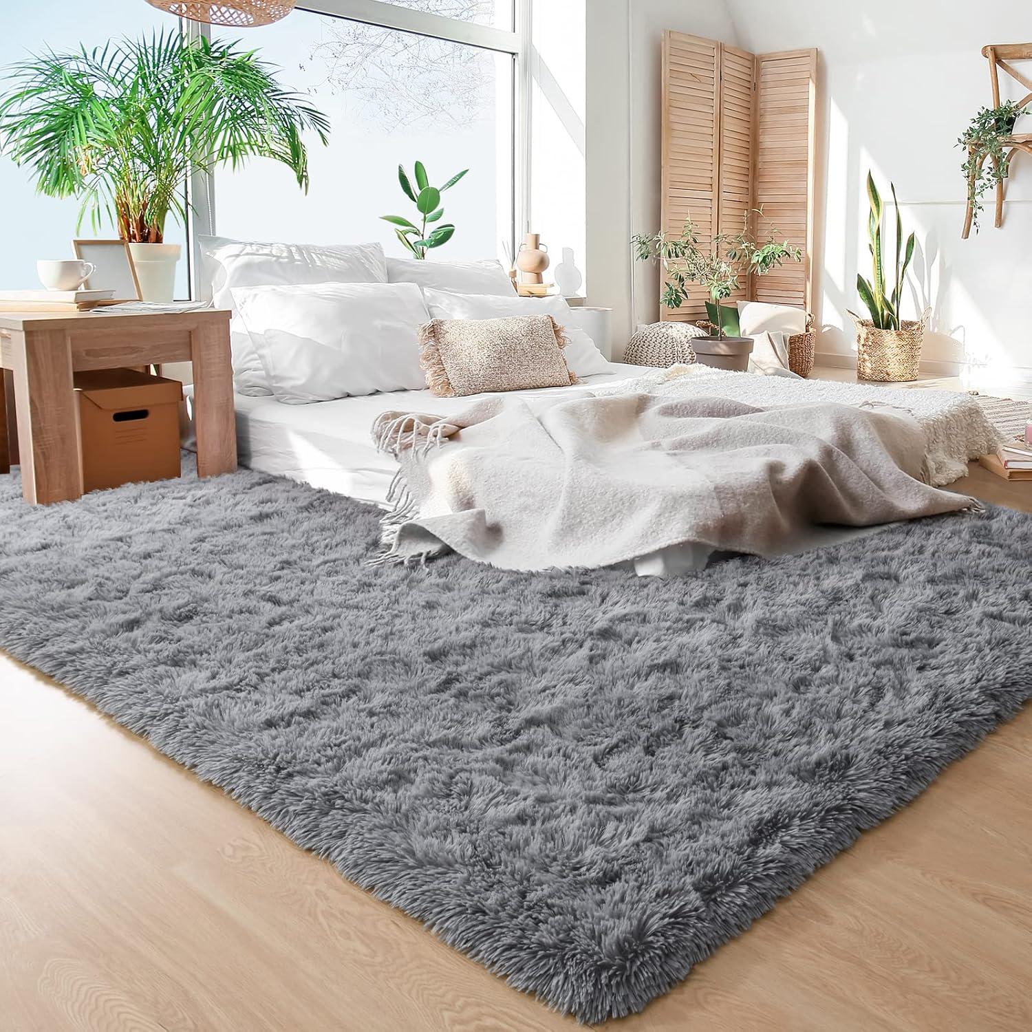 Arogan Modern Soft Fluffy Carpet for Living Room, Bedroom and Children's Room, Grey, 4'x6 '.