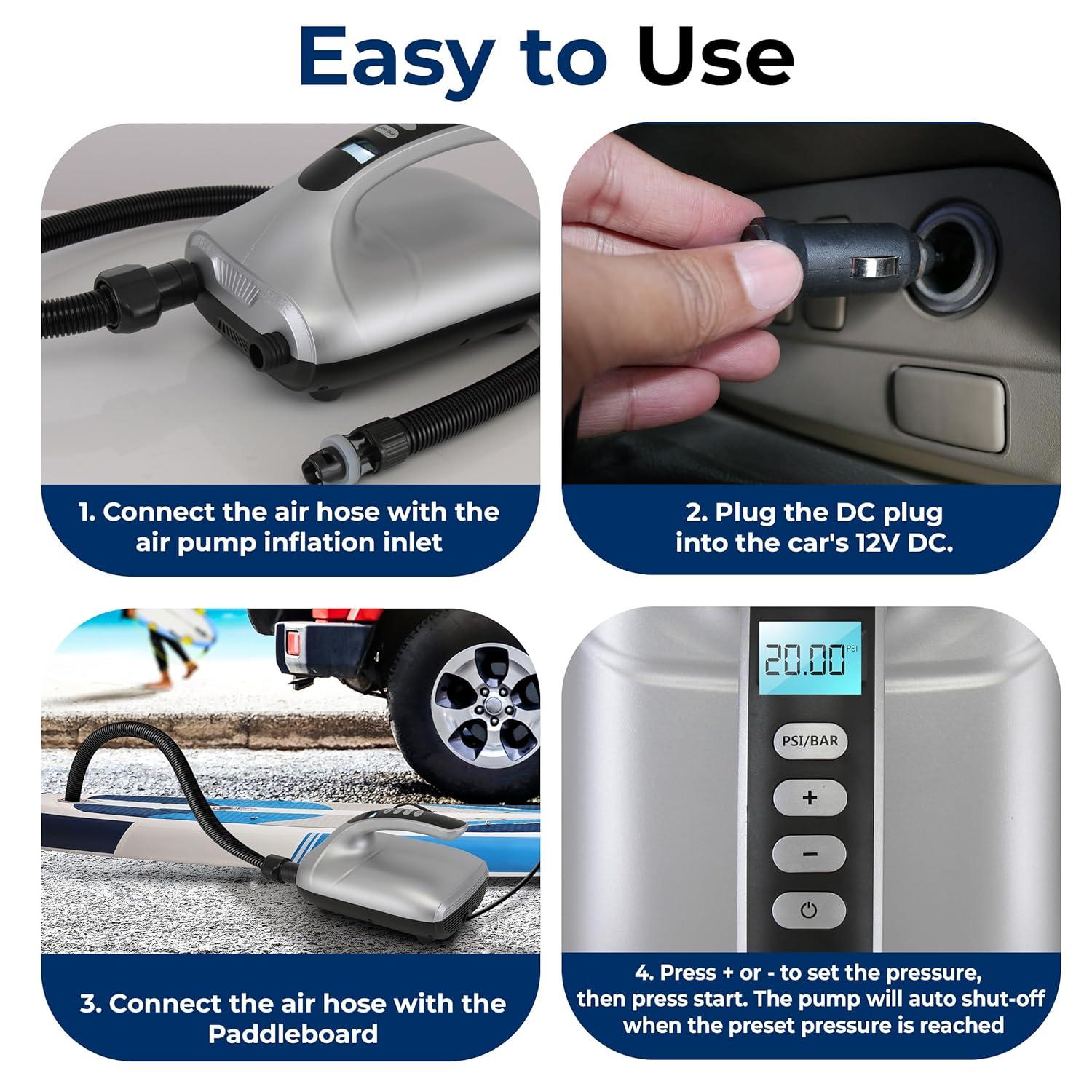 SereneLife High Pressure SUP Electric Air Pump - Silver & Black