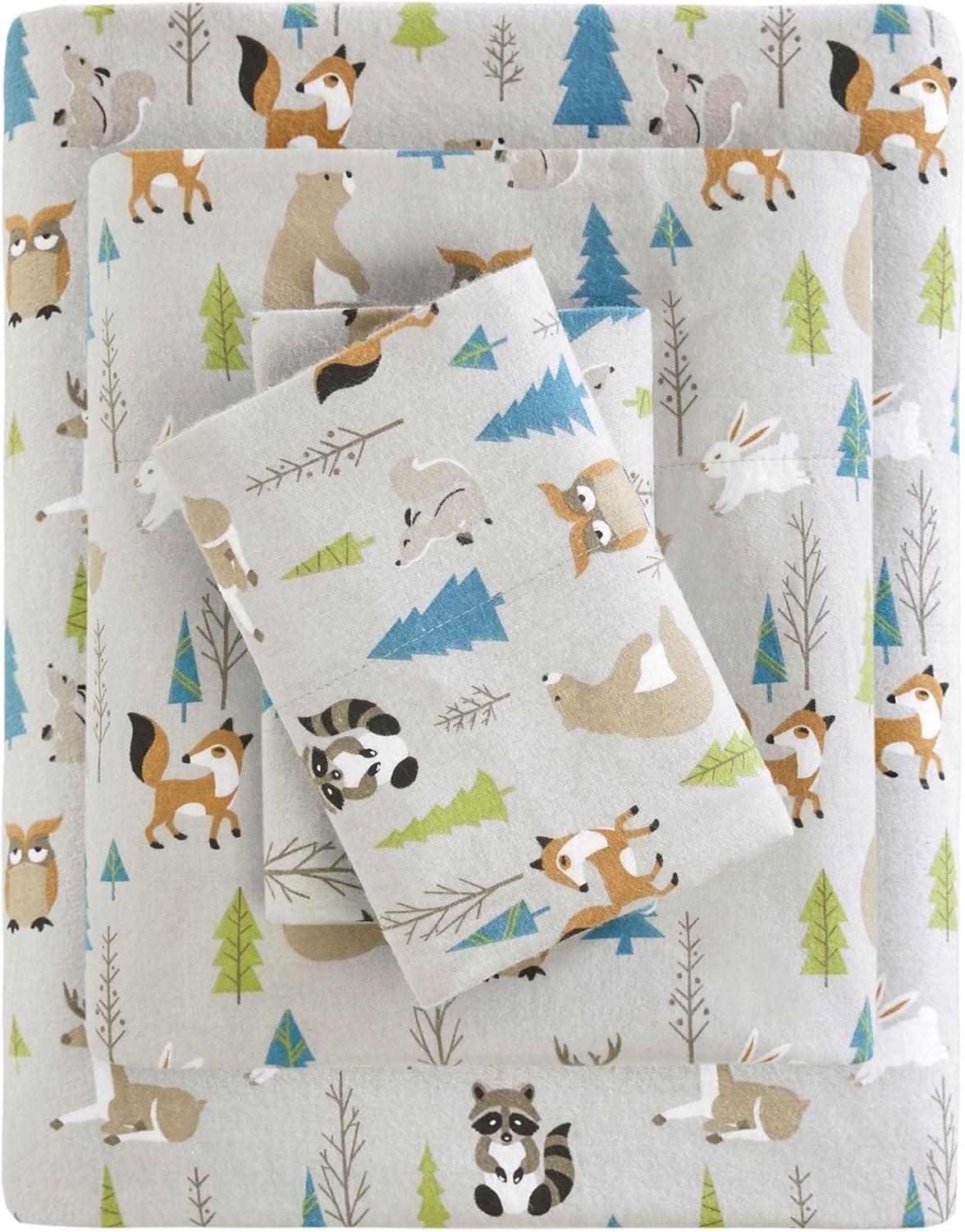 Full Multi Forest Animals Cotton Flannel Sheet Set