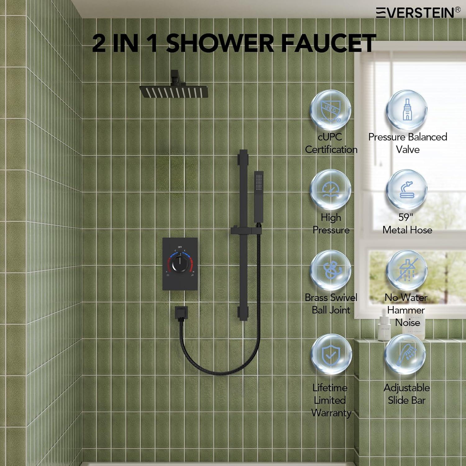 RainfallCascade 10" Pressure Balanced Slide BarShower System with Rough-In Valve