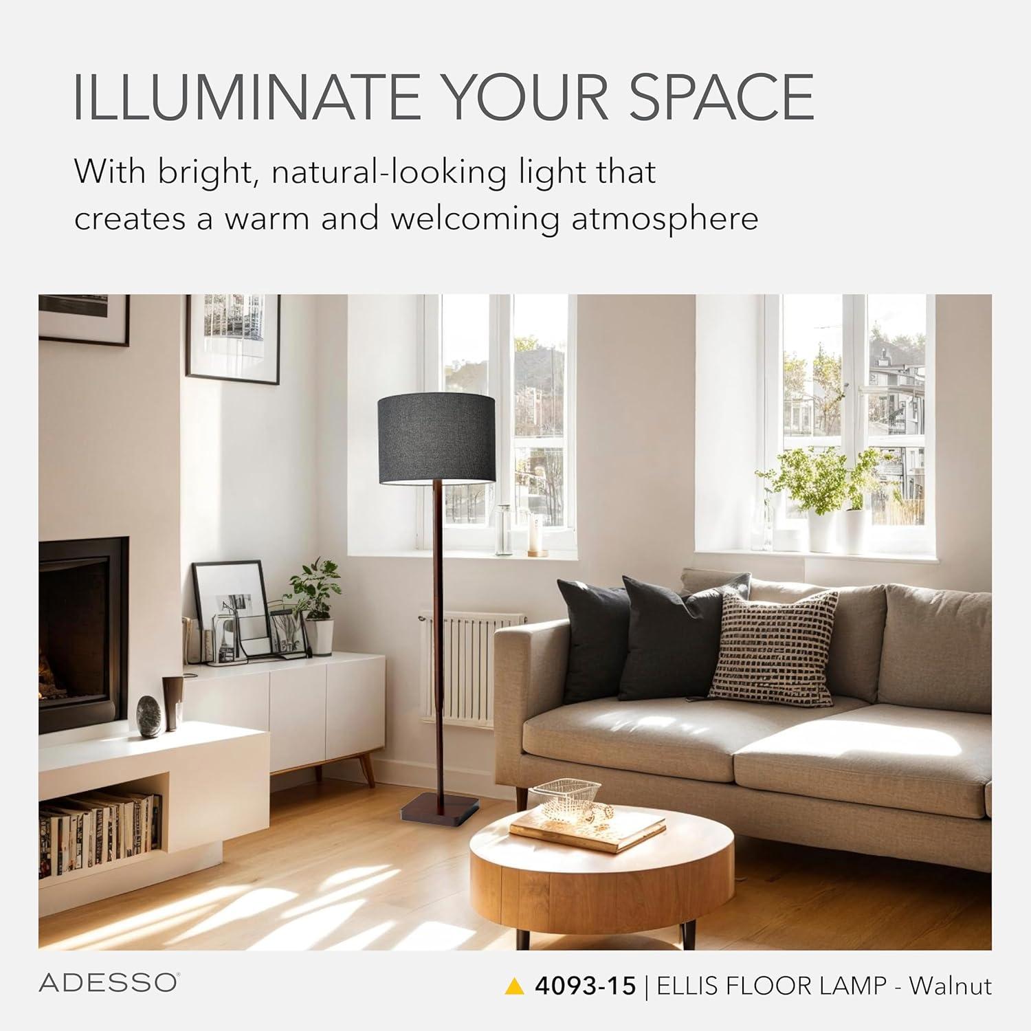 Adesso 58.5" 3-way Ellis Floor Lamp Brown: ETL Listed, Acrylic Shade, Turn Knob Switch