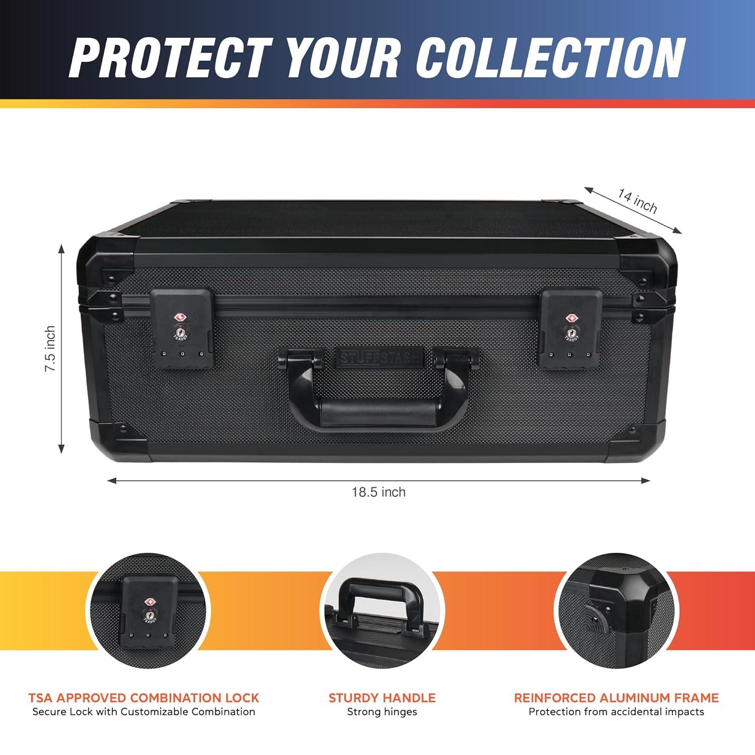 STUFFSTASH 4 Row 180+ Graded Trading Card Storage Box with Dividers; Graded Card Case; Sport Cards PSA Slab Cases; Bulk Card Display Storage Boxes; TSA Approved Locks