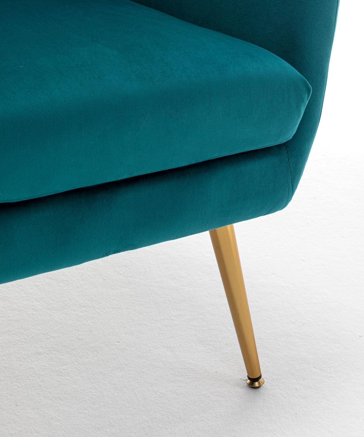 Modern Chic Mid-Century Velvet Accent Armchair for Living Room, Bedroom, or Home Office, Button-Tufted Wingback Design with Gold Flared Legs, Dark Teal