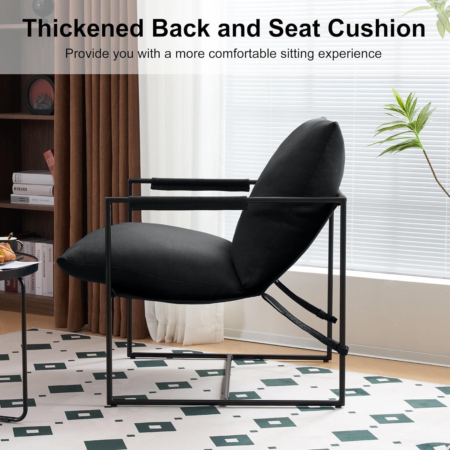 Black Microfiber Metal Frame Modern Accent Chair