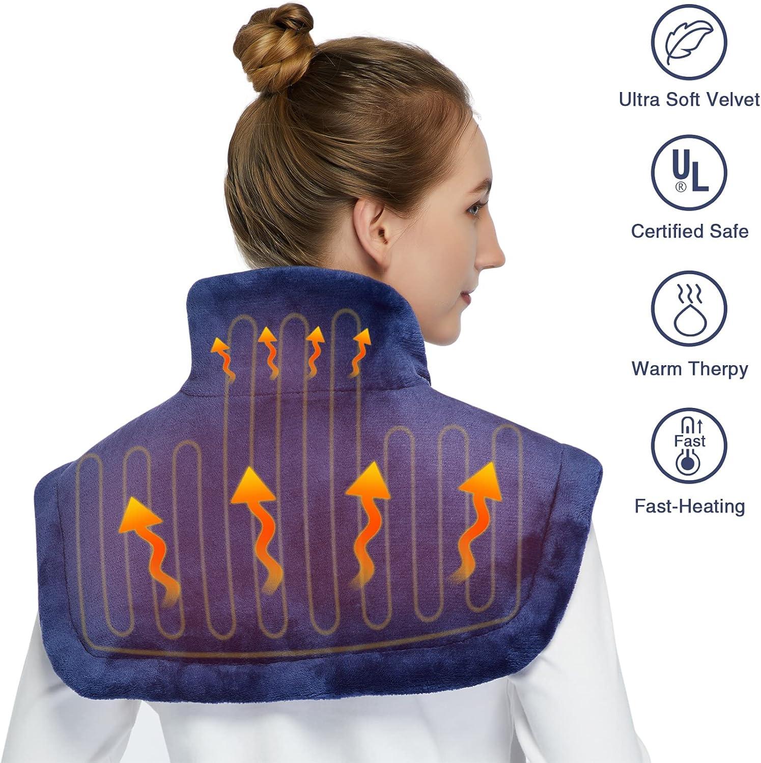 Heating Pad for Neck and Shoulders, 22"x19" Electric Fast Heating Pad for Pain Relief and Deep Pressure Therapy, Navy Blue