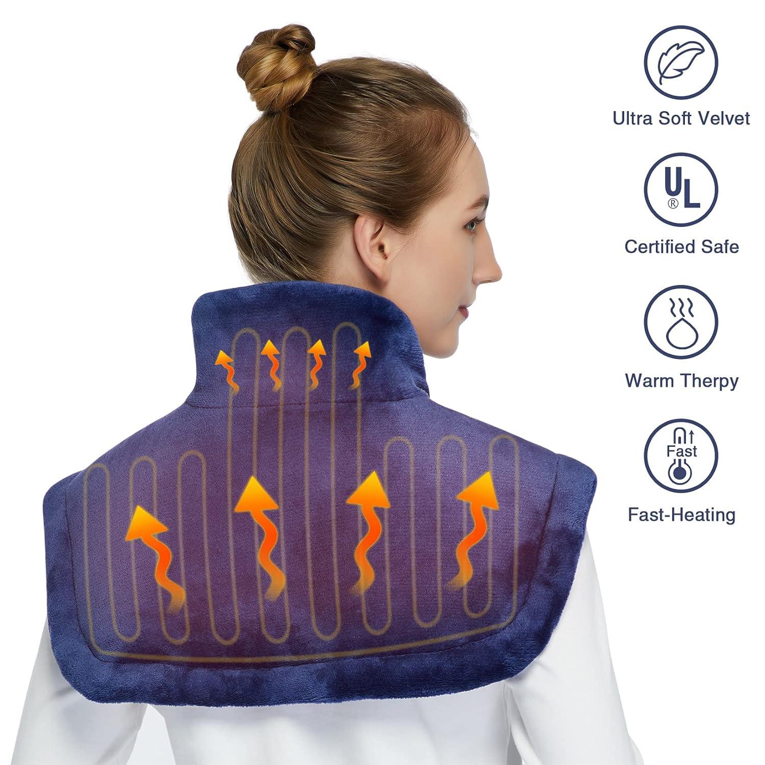 Heating Pad for Neck and Shoulders, 22"x19" Electric Fast Heating Pad for Pain Relief and Deep Pressure Therapy, Navy Blue
