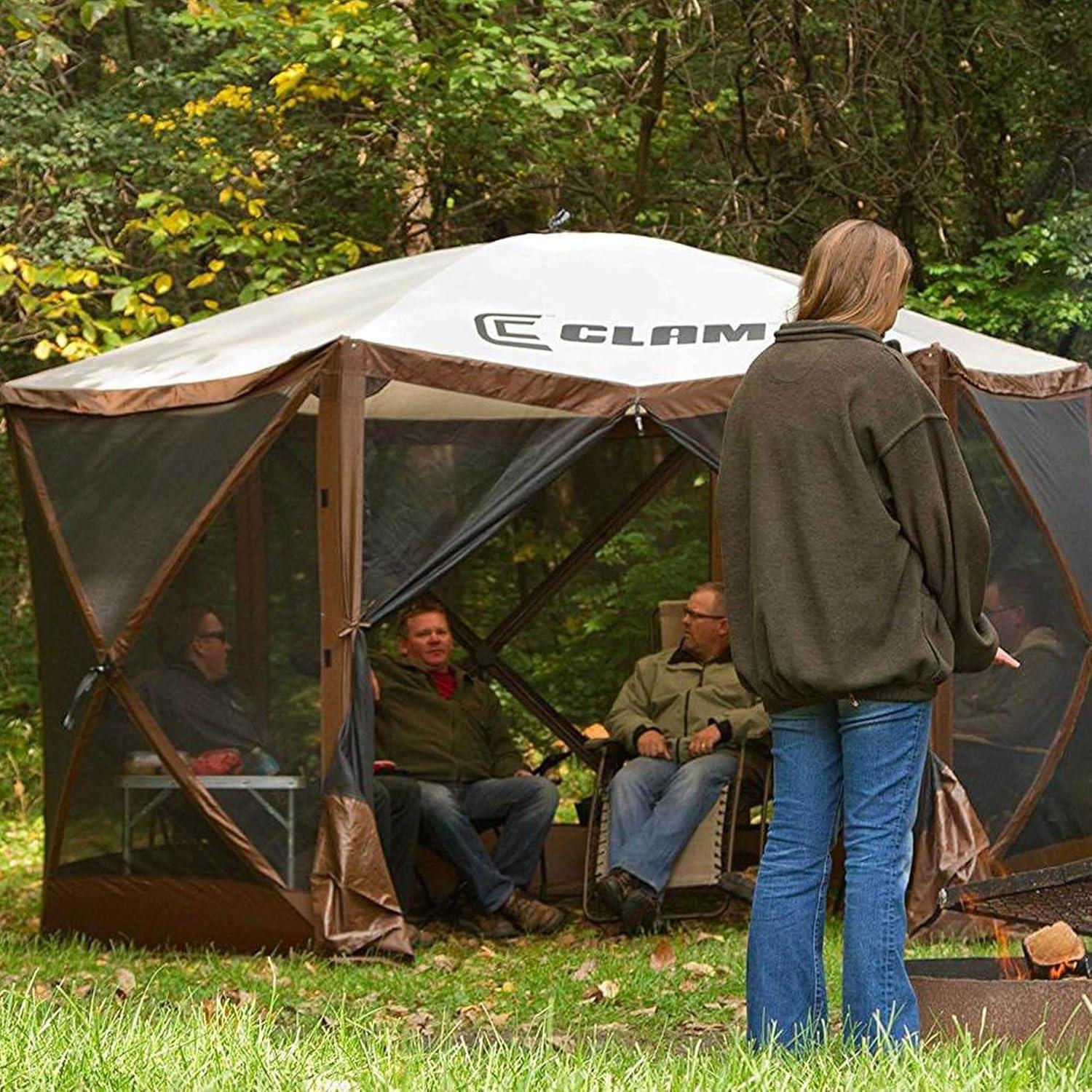 CLAM Quick-Set Pavilion Portable Pop-Up Outdoor Camping Gazebo Screen Tent Sided Canopy Shelter with Ground Stakes & Carry Bag