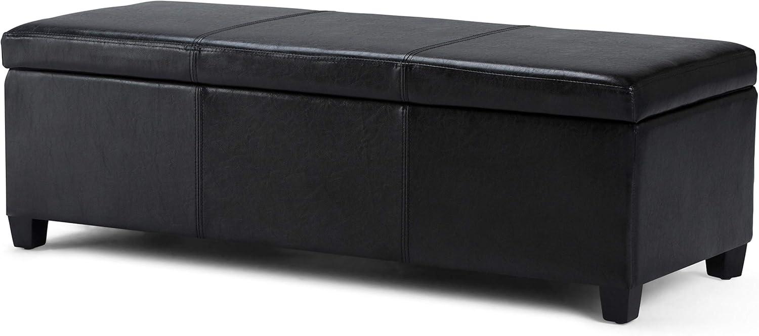 Simpli Home Avalon Storage Ottoman Bench In Midnight Black Vegan Faux Leather