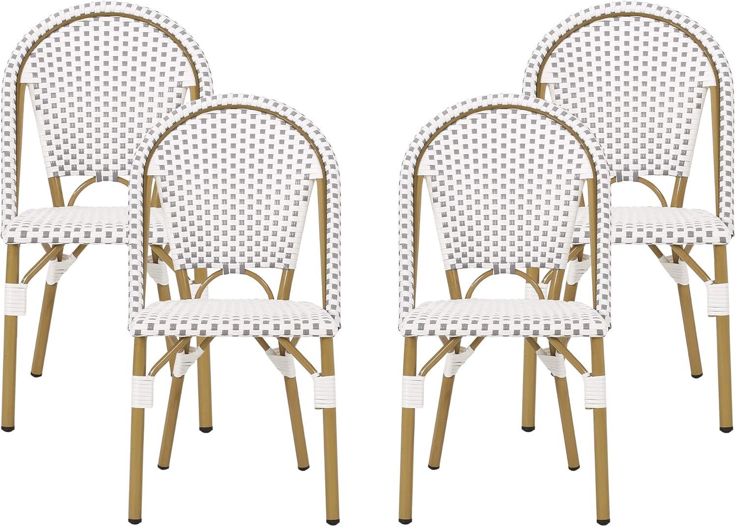 Christopher Knight Home Elize 4pk Outdoor French Cafe Chairs - Gray/White/Bamboo