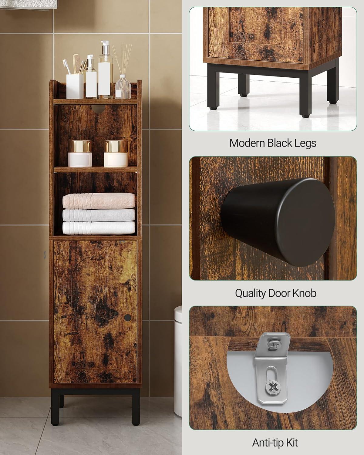 Mercer41 Bathroom Storage Cabinet, Small Corner Floor Cabinet with Door and Shelves, Narrow Toilet Paper Cabinet, Bathroom Organizer with Adjustable Shelf, for Small Spaces