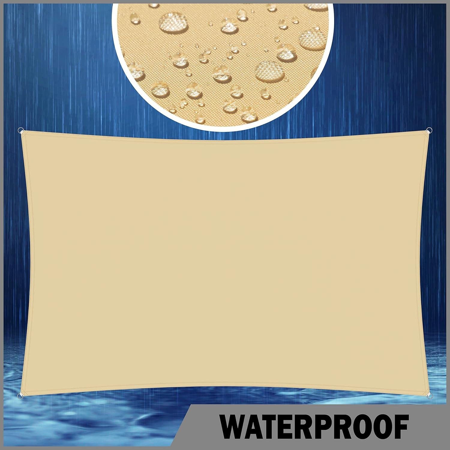 Beige Waterproof 7x12 Rectangle Shade Sail for Patio