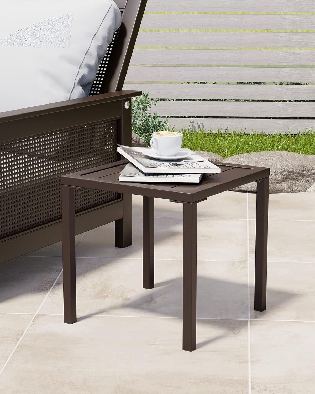 Crestlive Products Outdoor End Table Aluminum Square Patio Side Table - 15.7" L x 15.7" W x 15.9" H 1-Piece, Brown