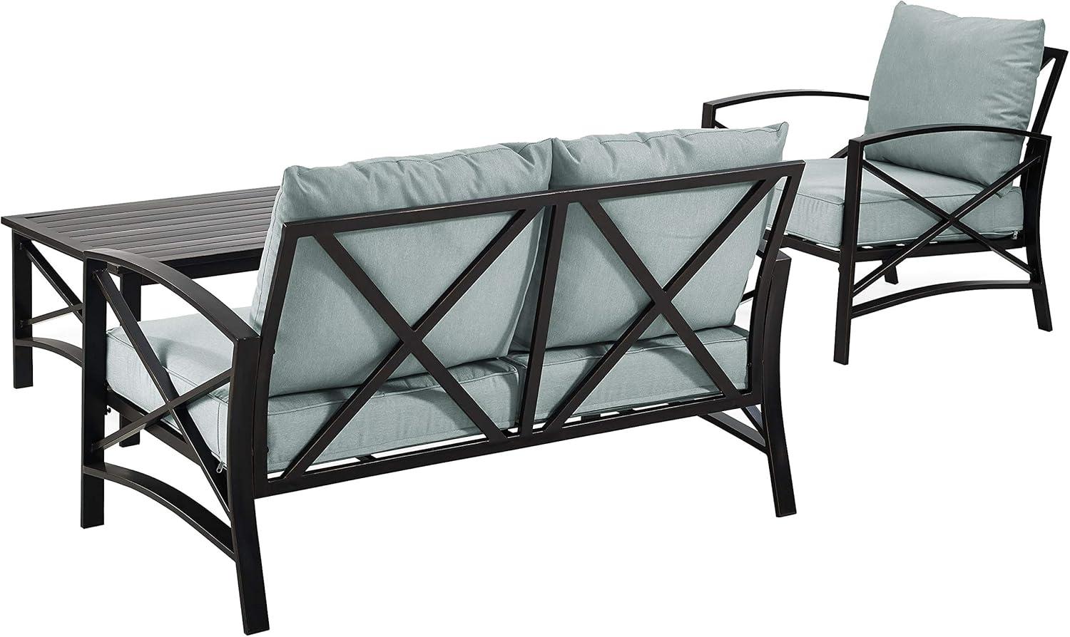 Crosley 3pc Kaplan Steel Outdoor Seating Furniture Set with Loveseat, Chair & Coffee Table