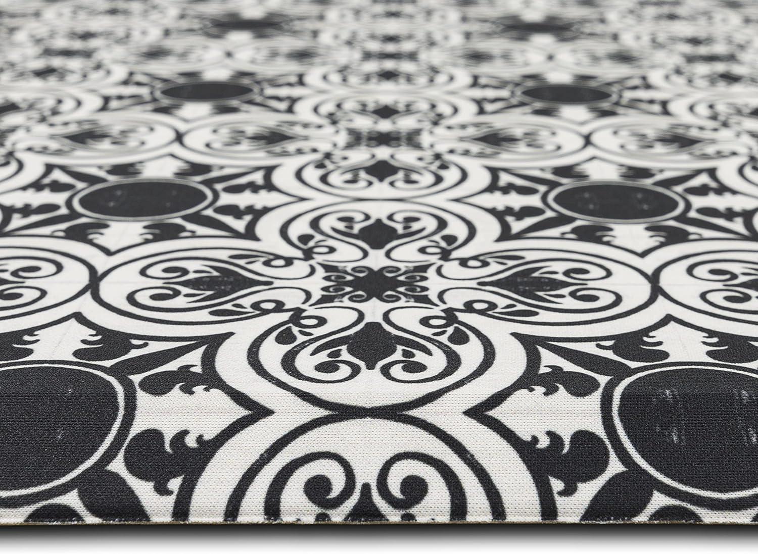 Black and White Floral Tile Anti-Fatigue Shower Mat