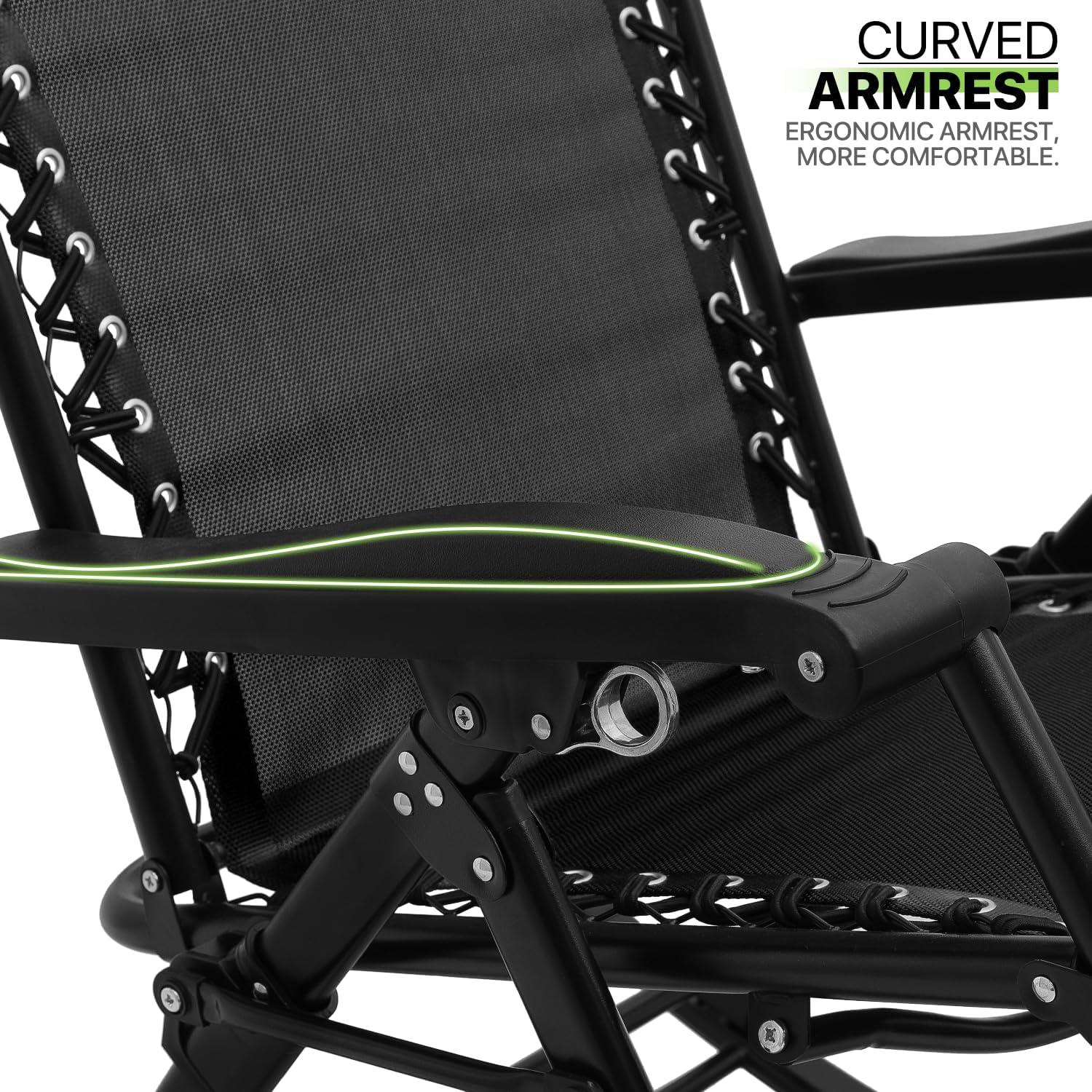 Magshion Set of 2 Zero Gravity Lounge Chairs, Adjustable Rocking Chairs with Pillow, Outdoor Beach Portable Foldable Recliner, Folding Lounge Rocker, Black