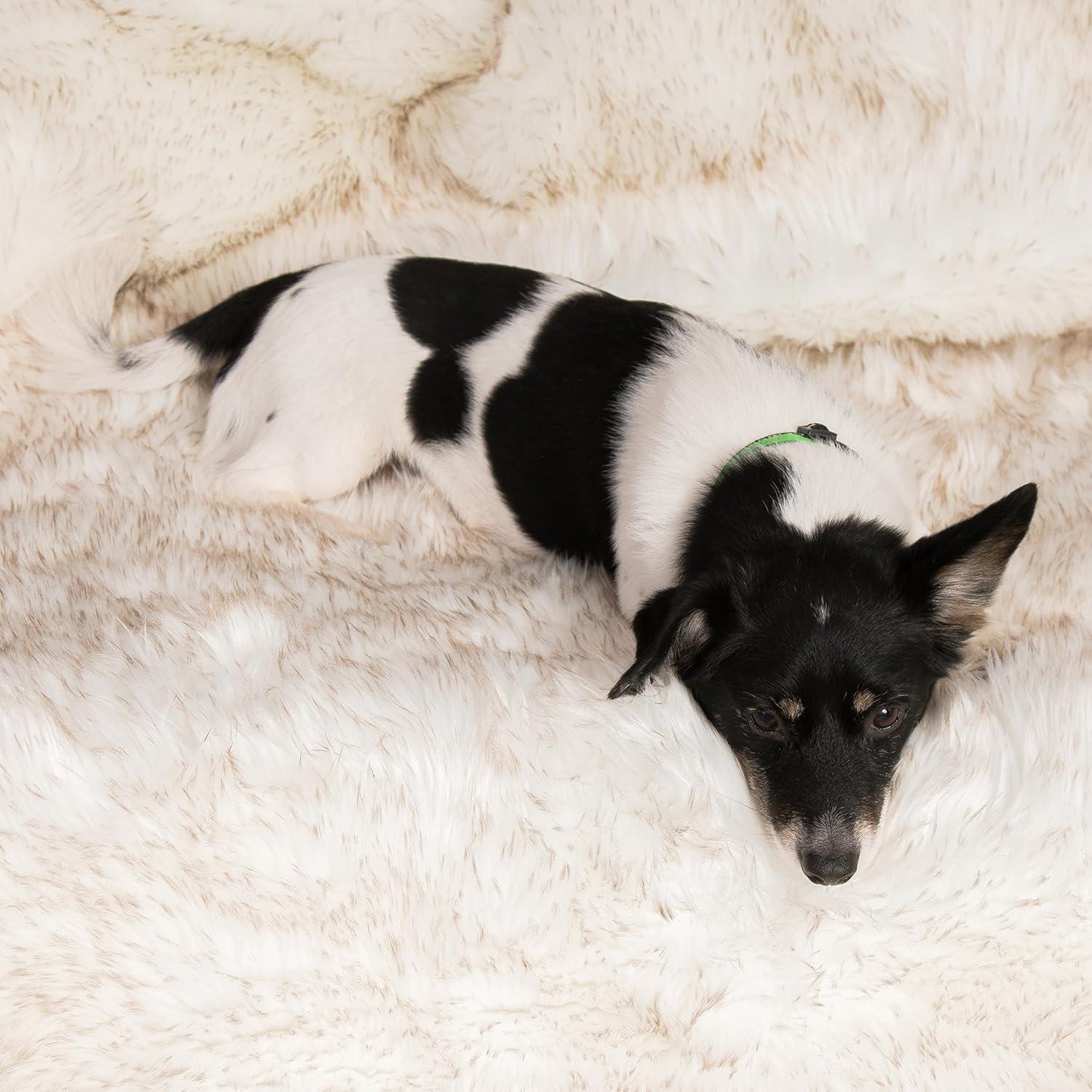 Medium Faux Fur Waterproof Throw Blanket in Brown and White