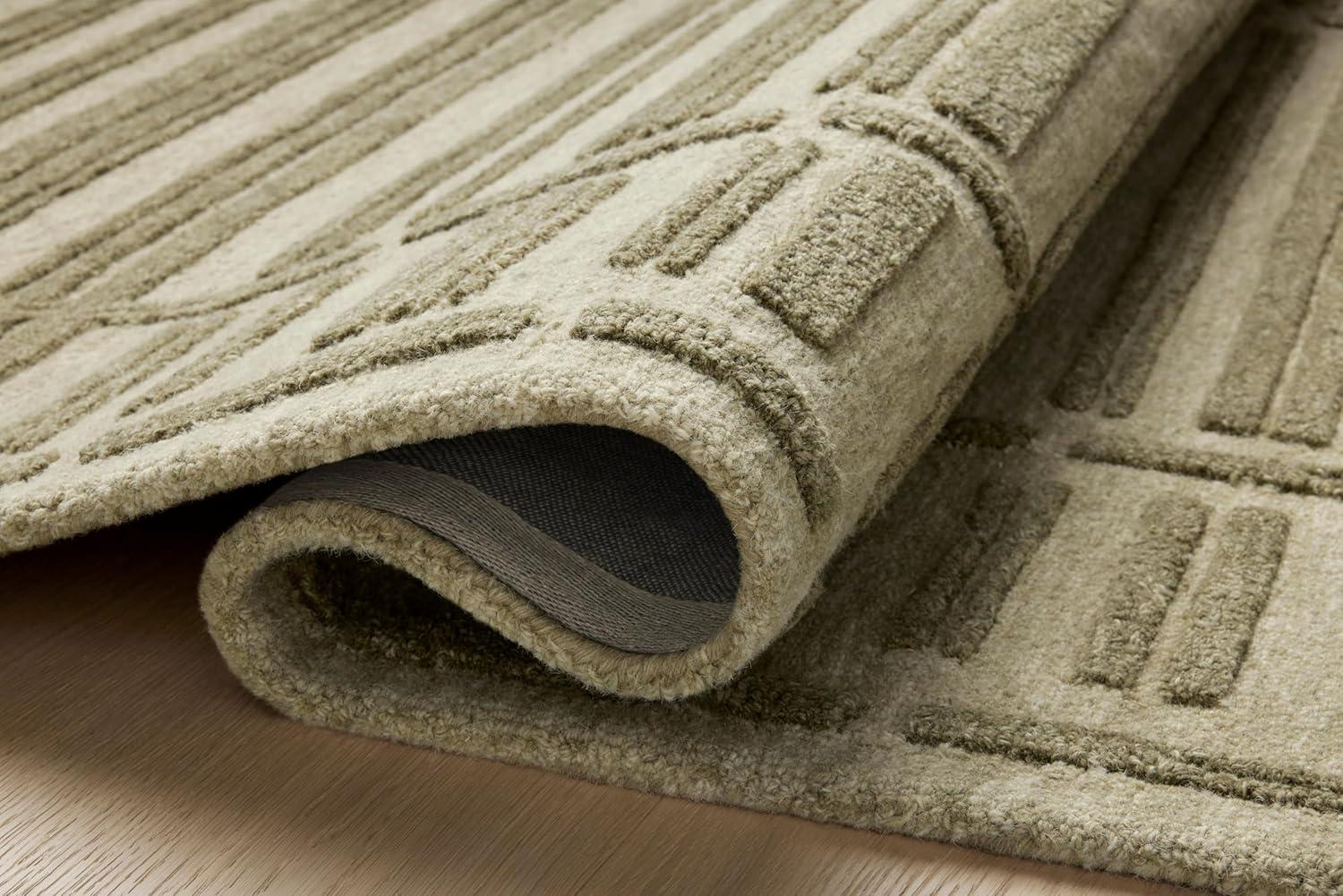 Sage and Olive Hand-Tufted Wool Striped Runner Rug