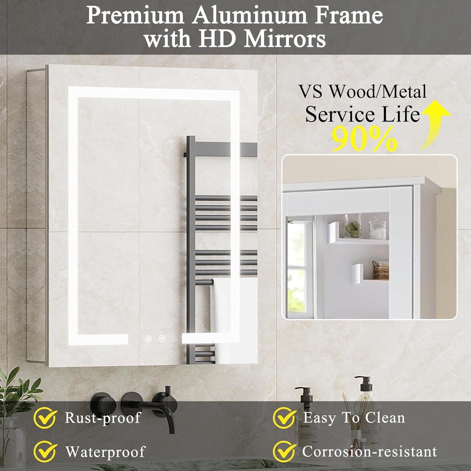 Ebern Designs Christhilde Medicine Cabinet with LED Mirror for Bathroom, Defog, Stepless Dimming, 3 Color Change, 2 Outlets, 2USB