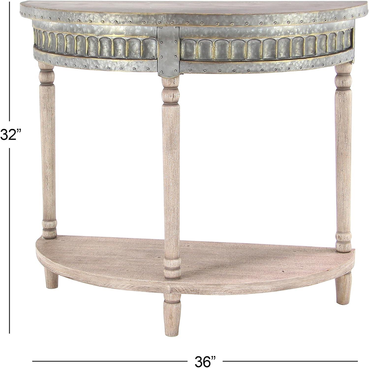 Traditional Half Round Side Table Beige - Olivia & May: Sturdy Iron Entryway Console with Shelf