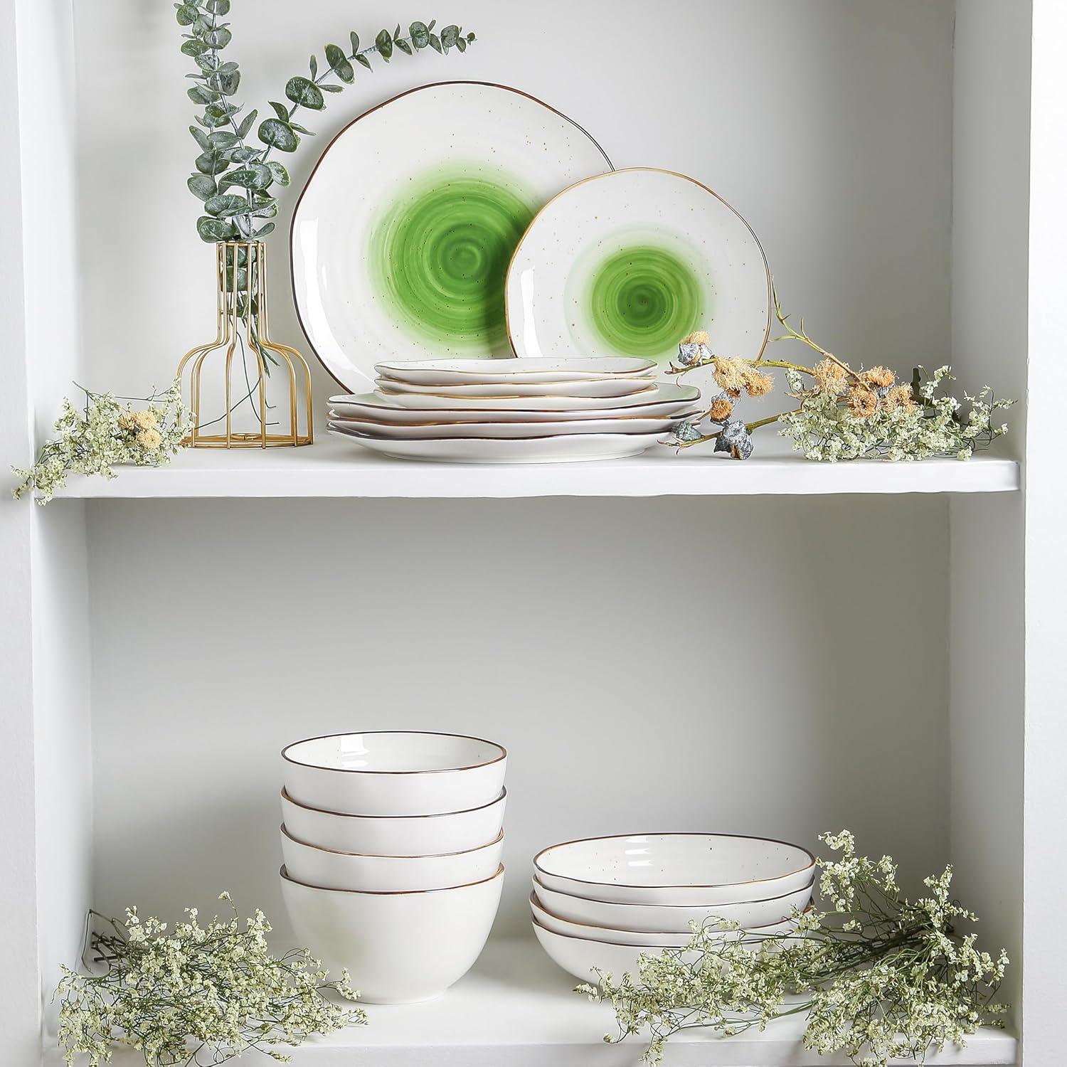 Christian Siriano Luma 32-Piece Dinnerware Set Porcelain, Service for 8, Green