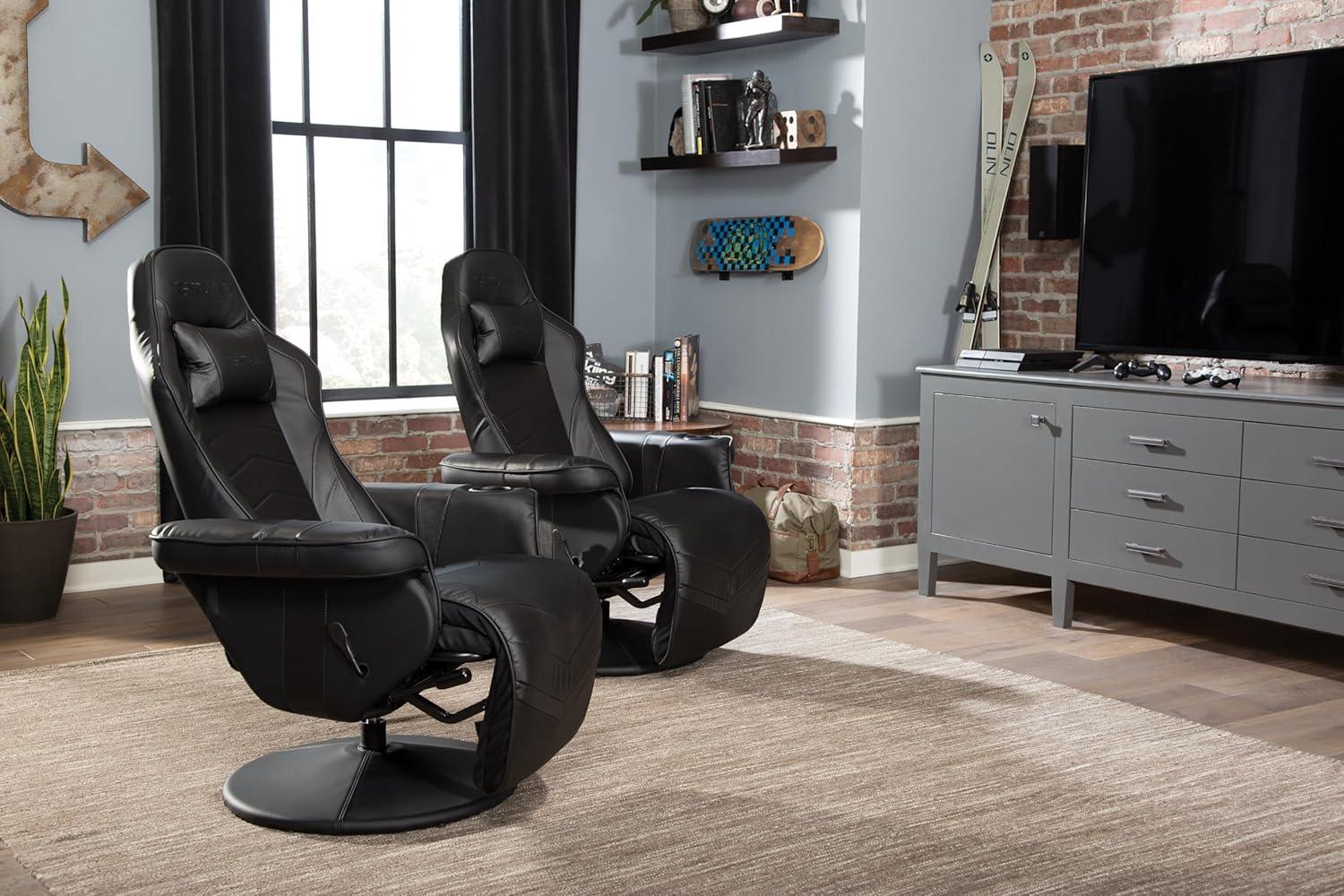 Black Bonded Leather Racing Style Gaming Recliner with Footrest