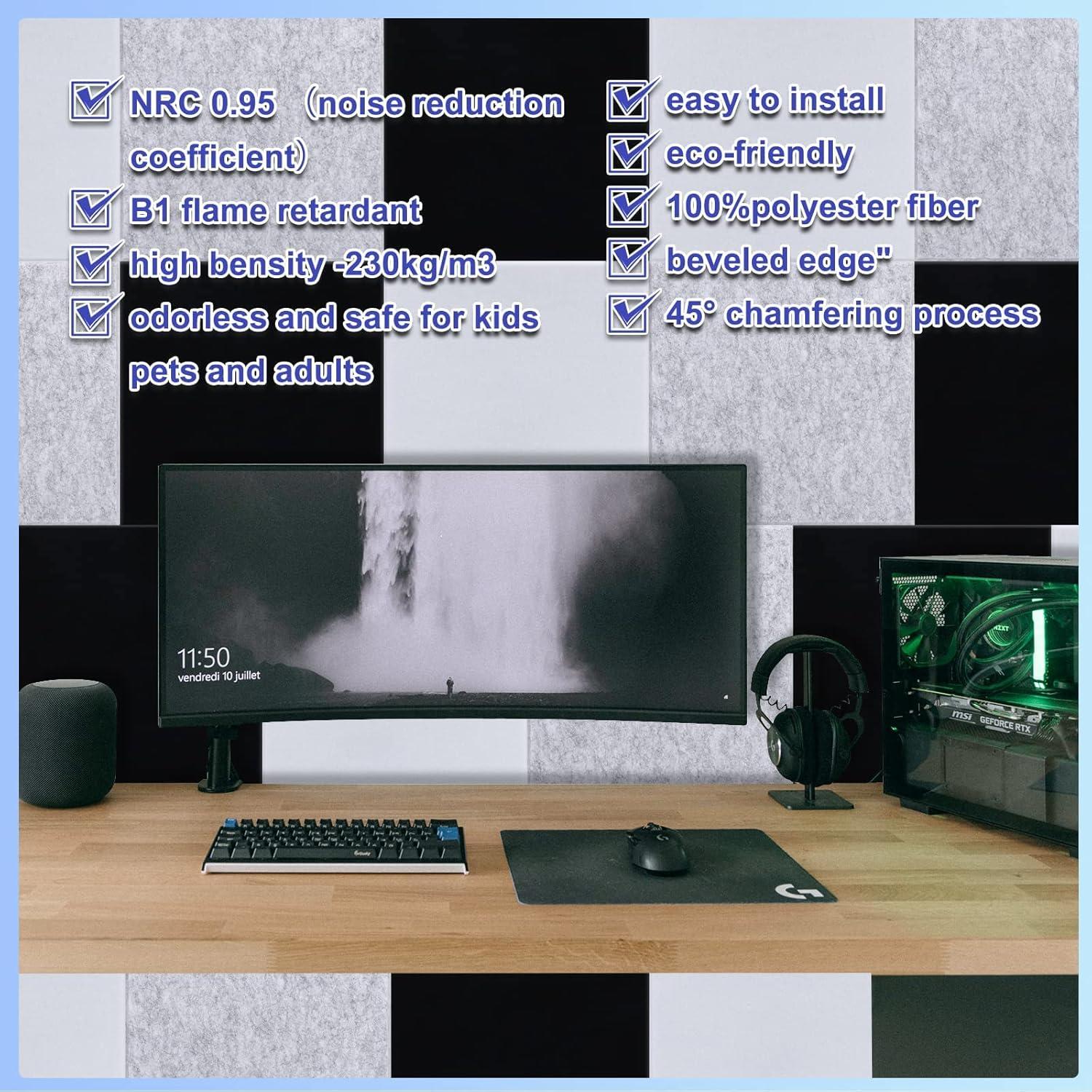 18 Pack White Acoustic Panels 12"X12"X 0.4"Soundproof Wall Panels Wall Decoration Sound Absorbing Panel High-Density Sound Deadening Panels Acoustic Treatment Panel For Home Studio